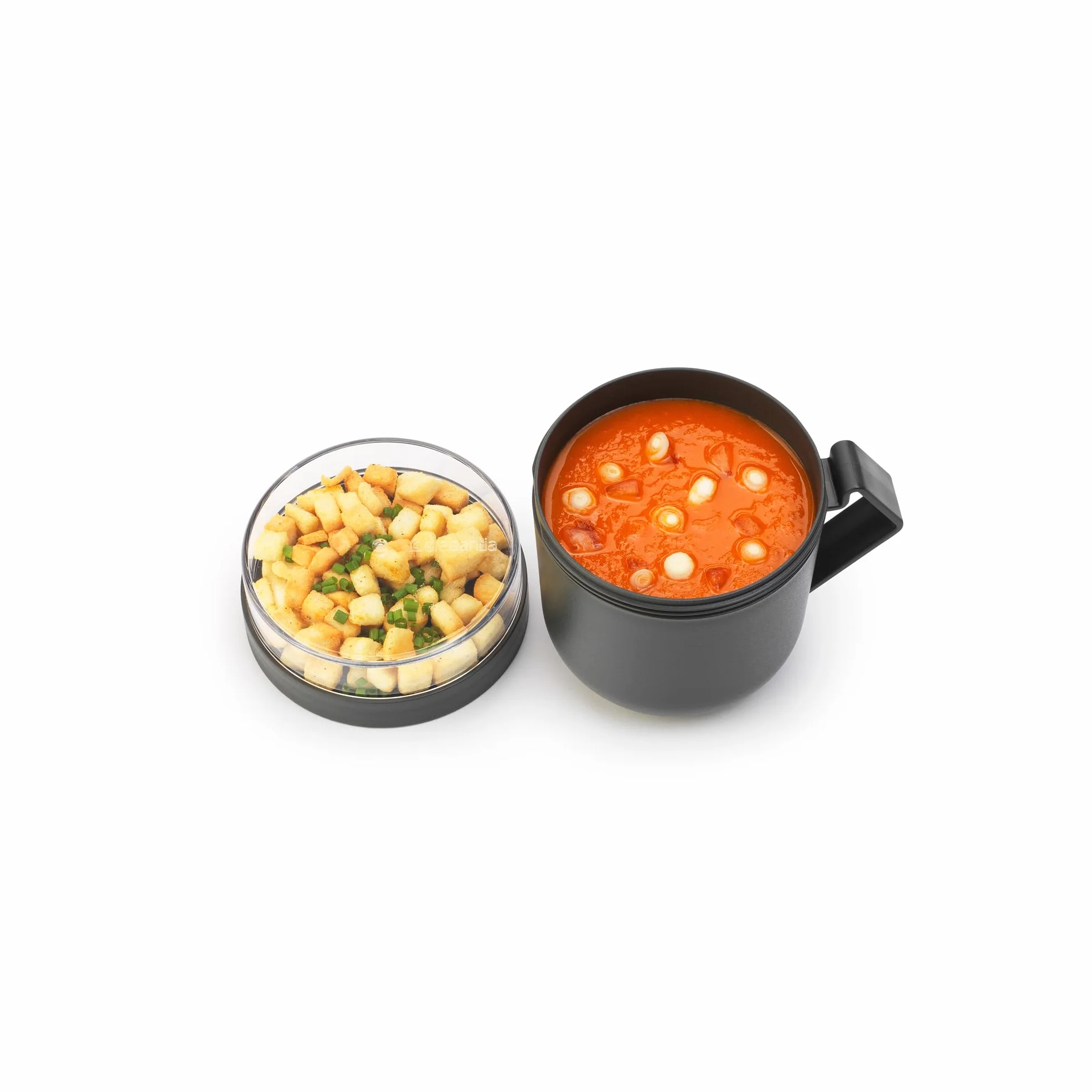 Brabantia - Make & Take Kubek na Zupę 0.6L - Odkręcany Pojemniki na Dodatki (180 ml) & Uchwytem - Szczelny - Nadaje się do Zamrażarki, Zmywarki & do Mikrofalówki - Dark Grey