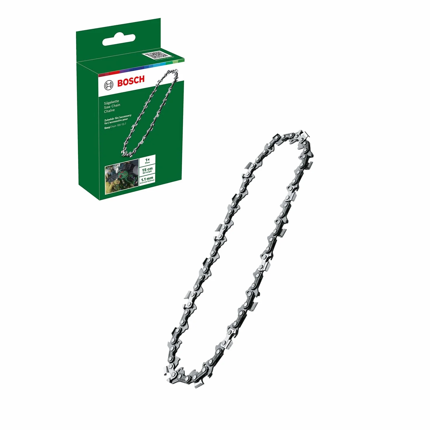 Bosch łańcuch do akumulatorowej piły łańcuchowej EasyChain 18V-15-7 (do cięcia różnych rodzajów drewna, długość prowadnicy: 15 cm, grubość: 1,1 mm)