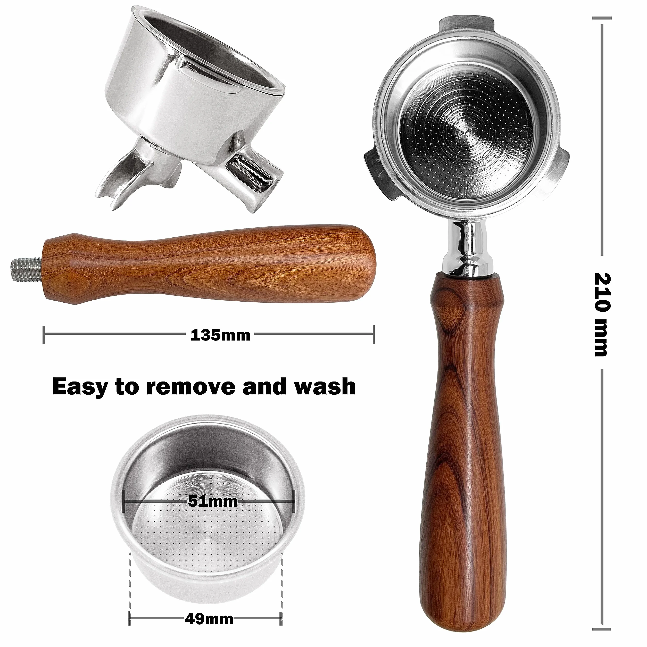 NEOUZA Portafilter do espresso, 51 mm, kompatybilny z ekspresem do kawy DeLonghi Dedica EC680 EC685 Smeg, kosz, bez ciśnienia, podwójne wylewki (3 uszy)