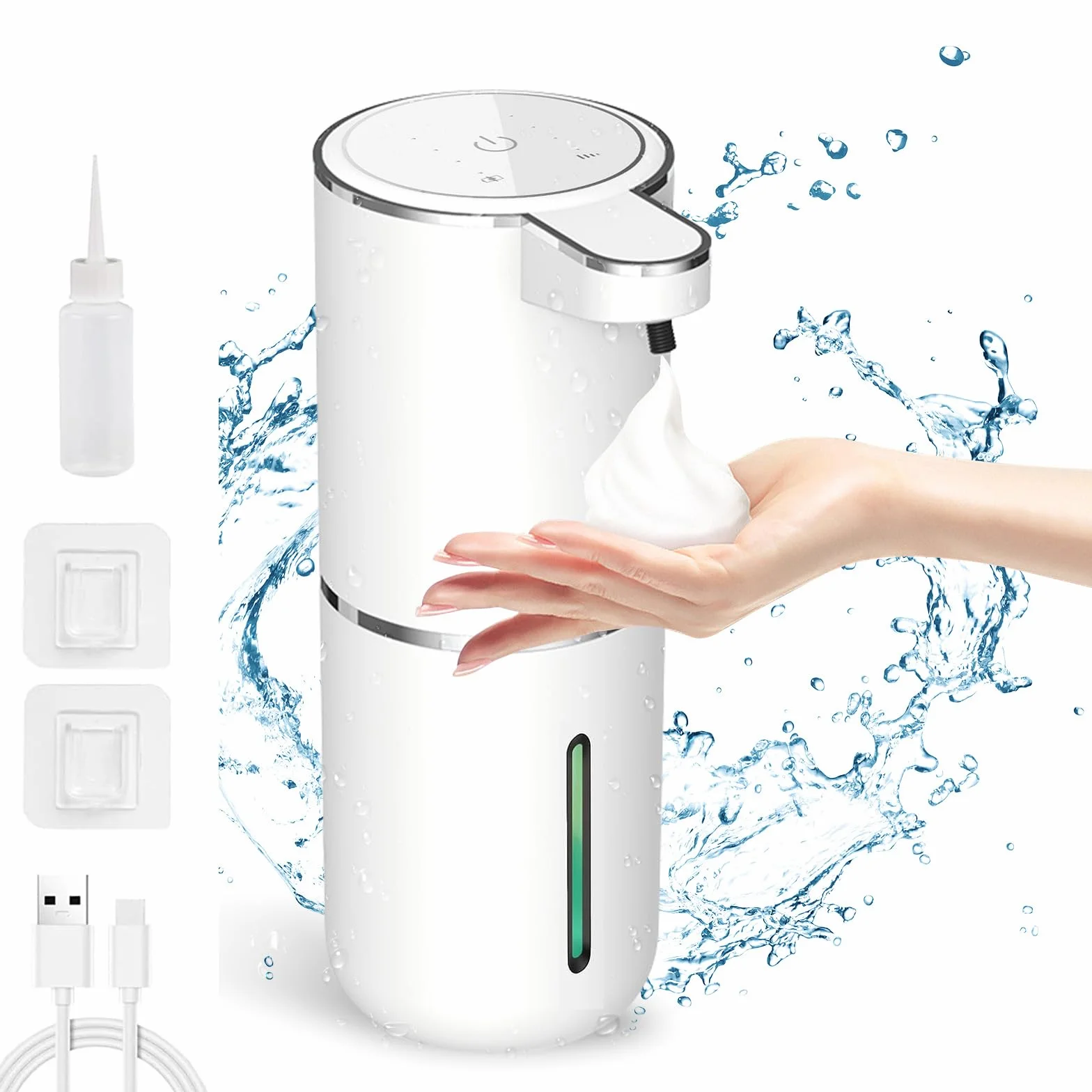 Automatyczny Dozownik Mydła, Mocowanie na Ścianie, Bezdotykowy, 380 ml, Elektryczny z Czujnikiem Podczerwieni, Ładowanie USB, Wodoszczelność IPX5
