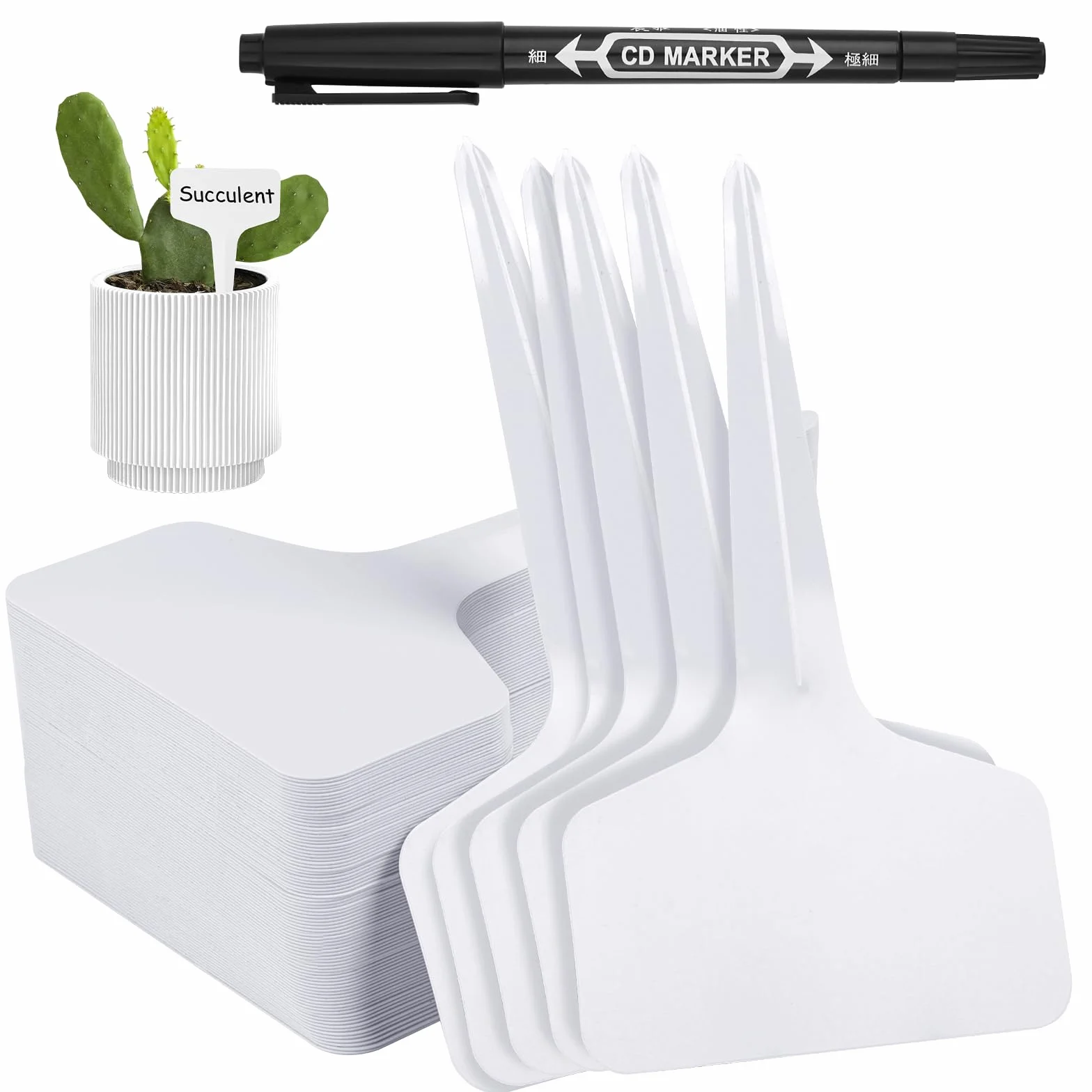 Białe plastikowe etykiety do roślin, 10 x 6 cm, etykiety z nazwą roślin, wielokrotnego użytku, etykiety do roślin zewnętrznych, plastikowe, z markerem, wodoodporne, ogrodowe etykiety do nasion