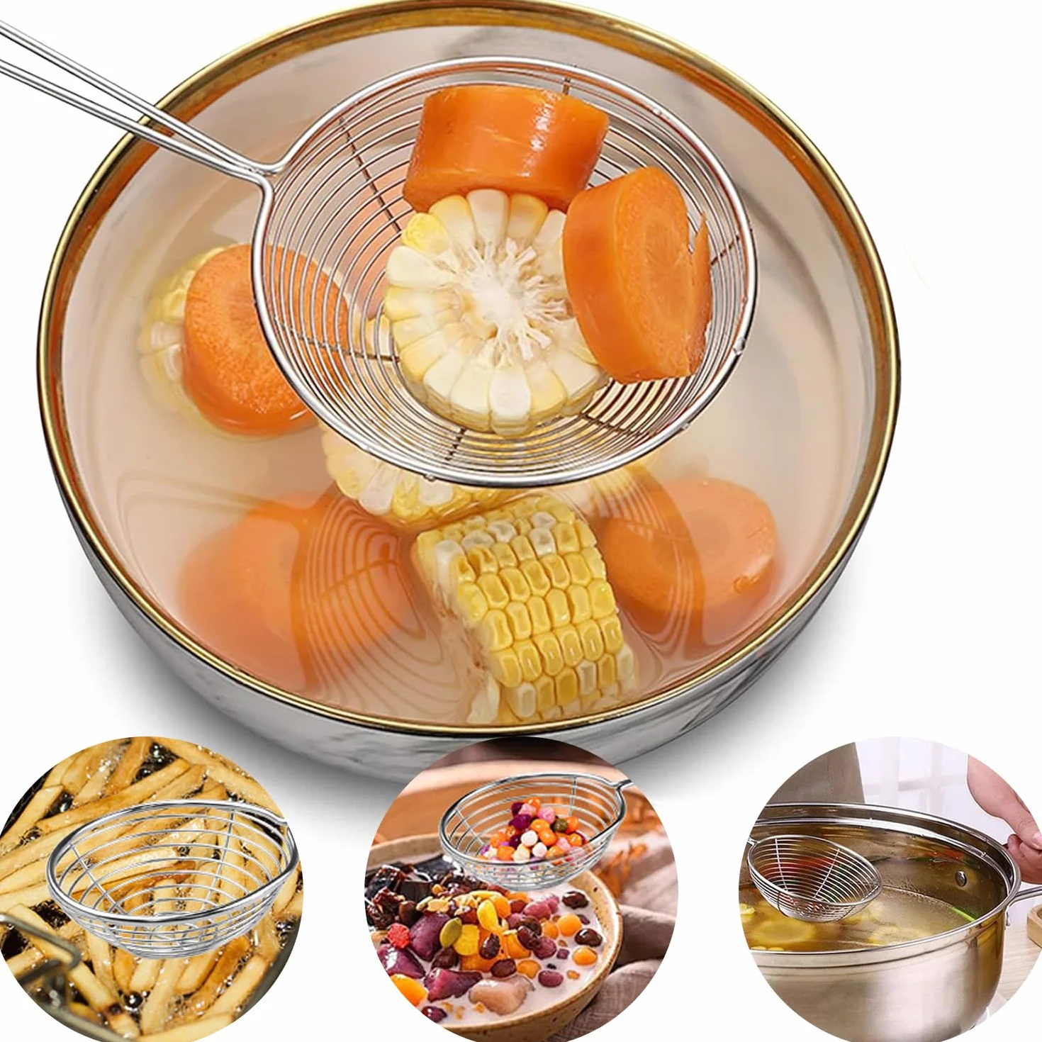6 szt. łyżka do sitka ze stali nierdzewnej, łyżka cedzakowa ze stali nierdzewnej, łyżka cedzakowa ze stali nierdzewnej, durszlak akcesoria do fondue ryżowego, mąki cukru i herbaty (czerwony)