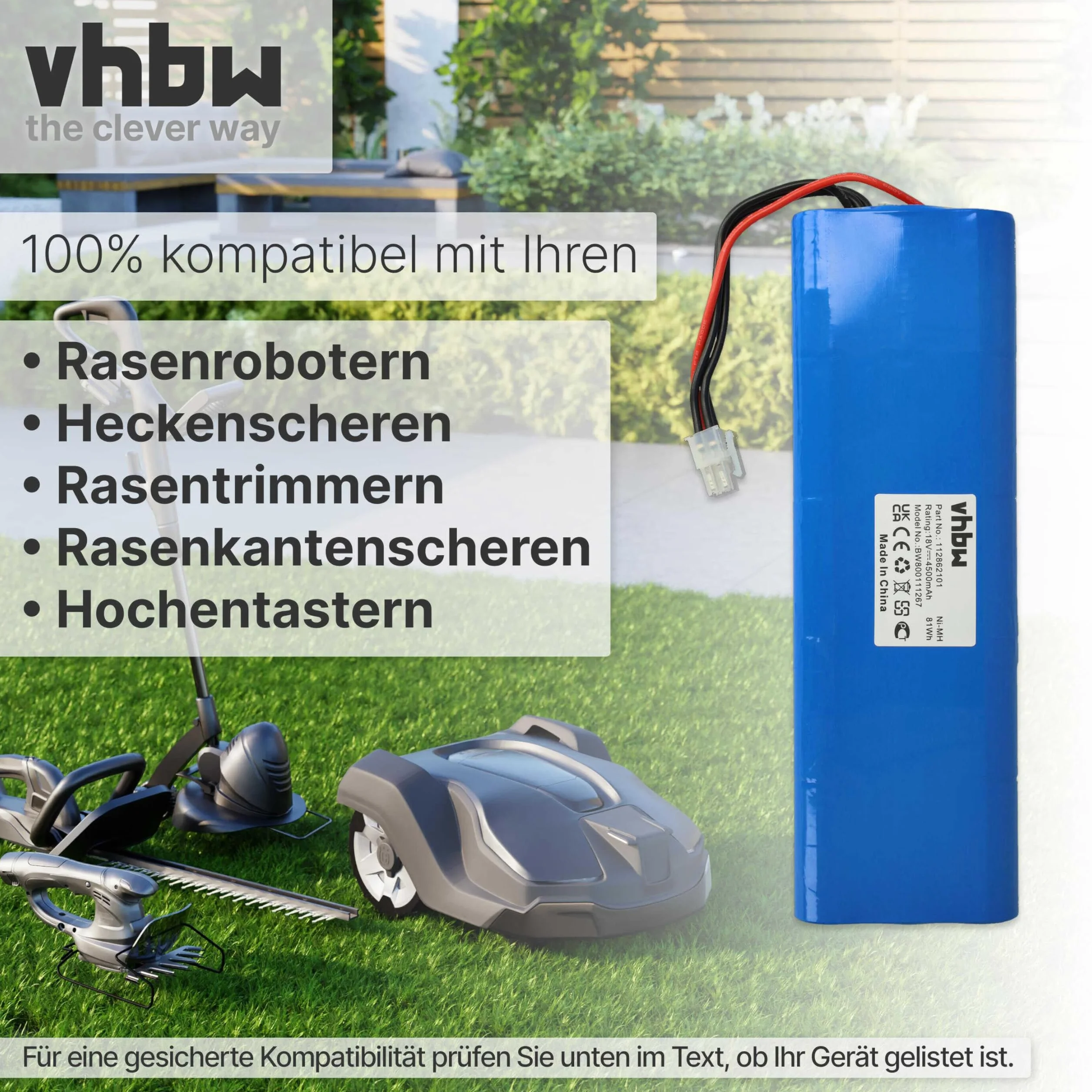 vhbw Akumulator kompatybilny z kosiarką Husqvarna Automower 210AC, 210C, 220AC, 230ACX, 260ACX, G2 (2004-2006), SH, Solar Hybrid - (NiMH, 4500 mAh, 18 V)
