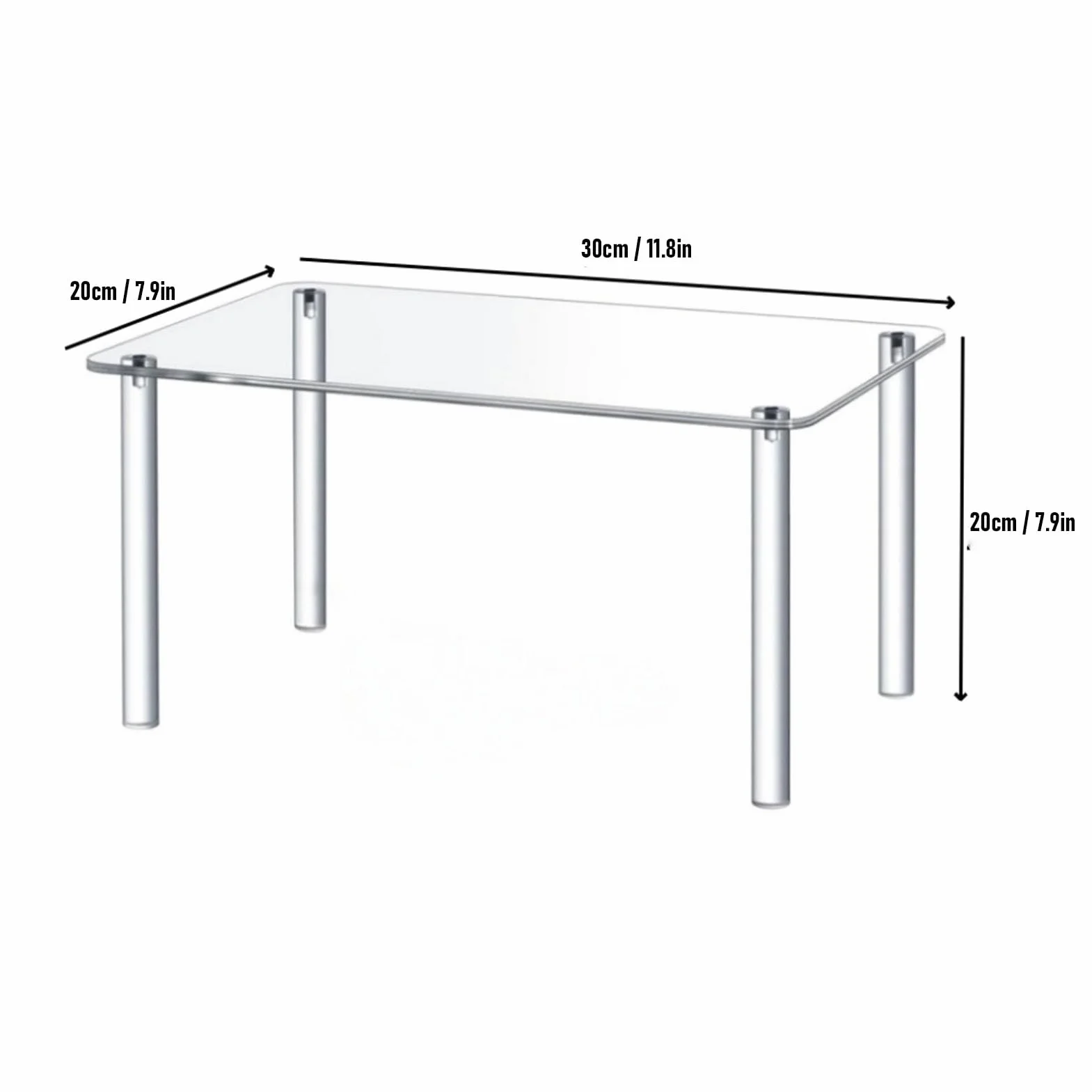 Yosoo Health Gear Stojak Akrylowy, Przezroczysta Półka na Zabawki Jubilerskie i Kosmetyki, z Solidnym Panelem o Grubości 5 Mm i Podkładkami Antypoślizgowymi, Rozmiar Blatu 30x20 Cm, długość Nóg