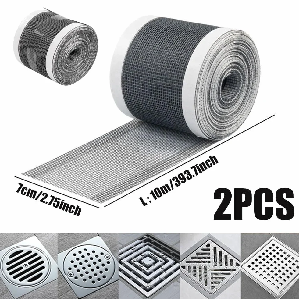 Łapacz do włosów, 70 mm x 10 m, jednorazowe sitko do odpływu, samoprzylepne, z siateczką, z plastikową szpachelką, do wanny, do wanny, 2 sztuki