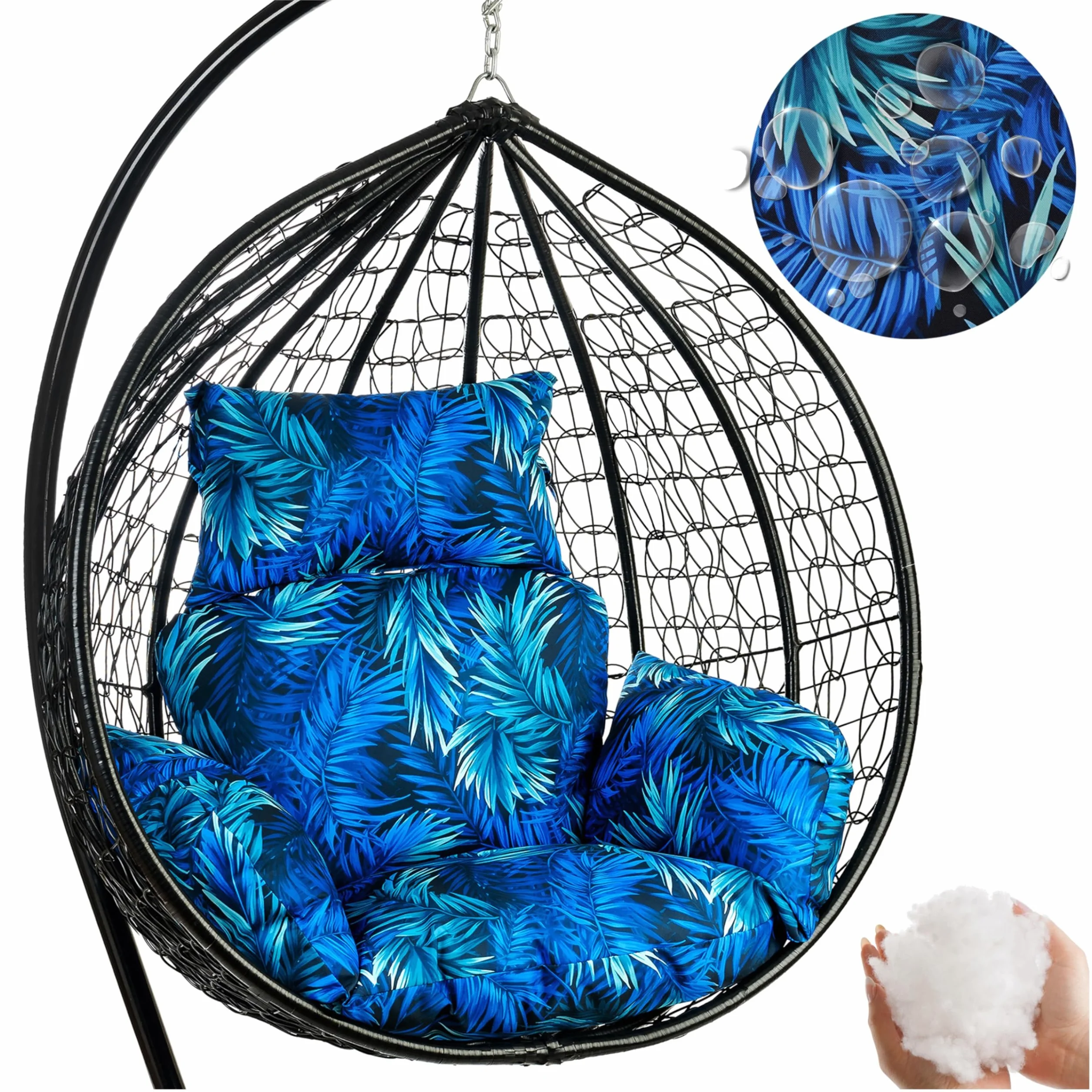 Poduszka Premium do fotela wiszącego kokon – wodoodporna poduszka ogrodowa XXL - ergonomiczna - trwała - łatwa w pielęgnacji - idealna na taras, balkon i do ogrodu - Blue Passion