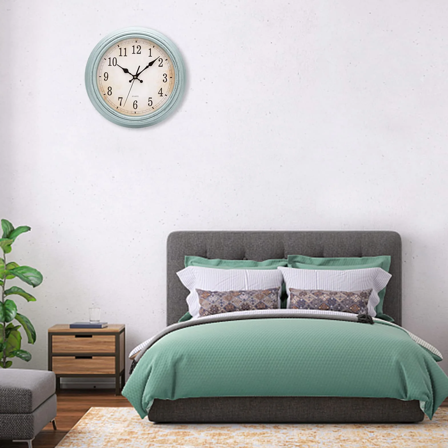 ACCSHINE Zegar stylu vintage, cichy, 30 cm, cyfry rzymskie, kwarcowy, duża bateria, łatwy do odczytania, do pokoju, domu, kuchni, biura, szkoły, sypialni (zielony vintage)