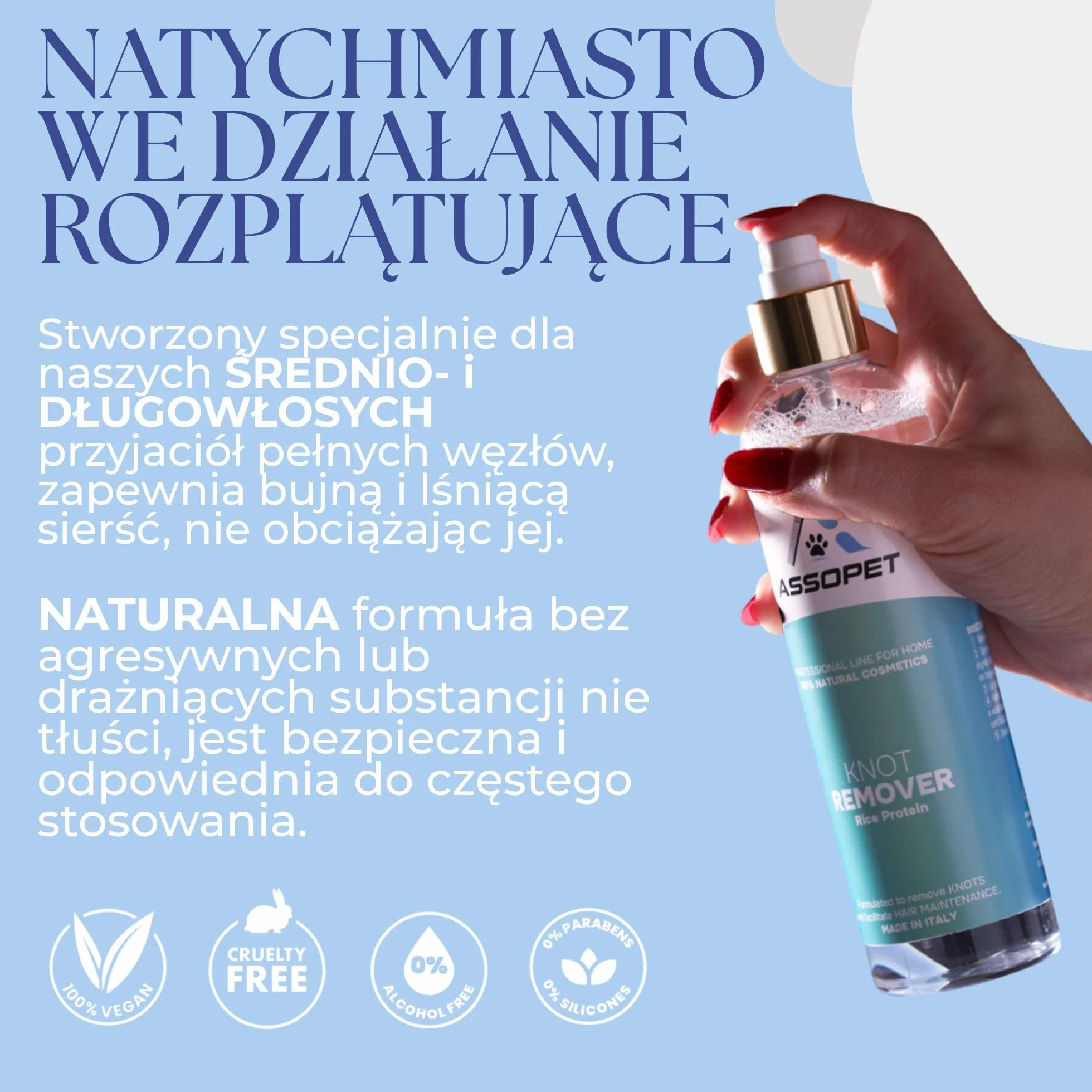 ASSOPET Spray Rozplątujący dla Psów 250ml z Fitokeratyną i Białkami Ryżu