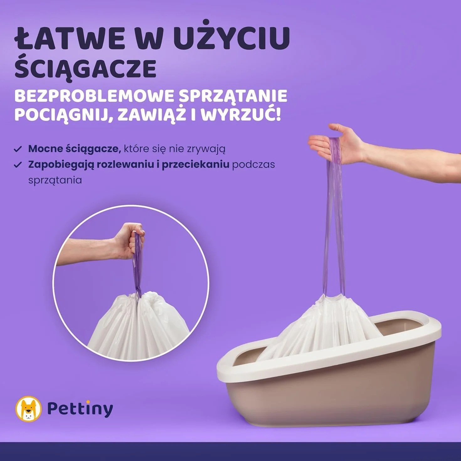 Pettiny Jumbo Worki do Kuwety z Taśmami – Opakowanie 20 Torb Odpornych na Zadrapania do Wielkich Kuwet