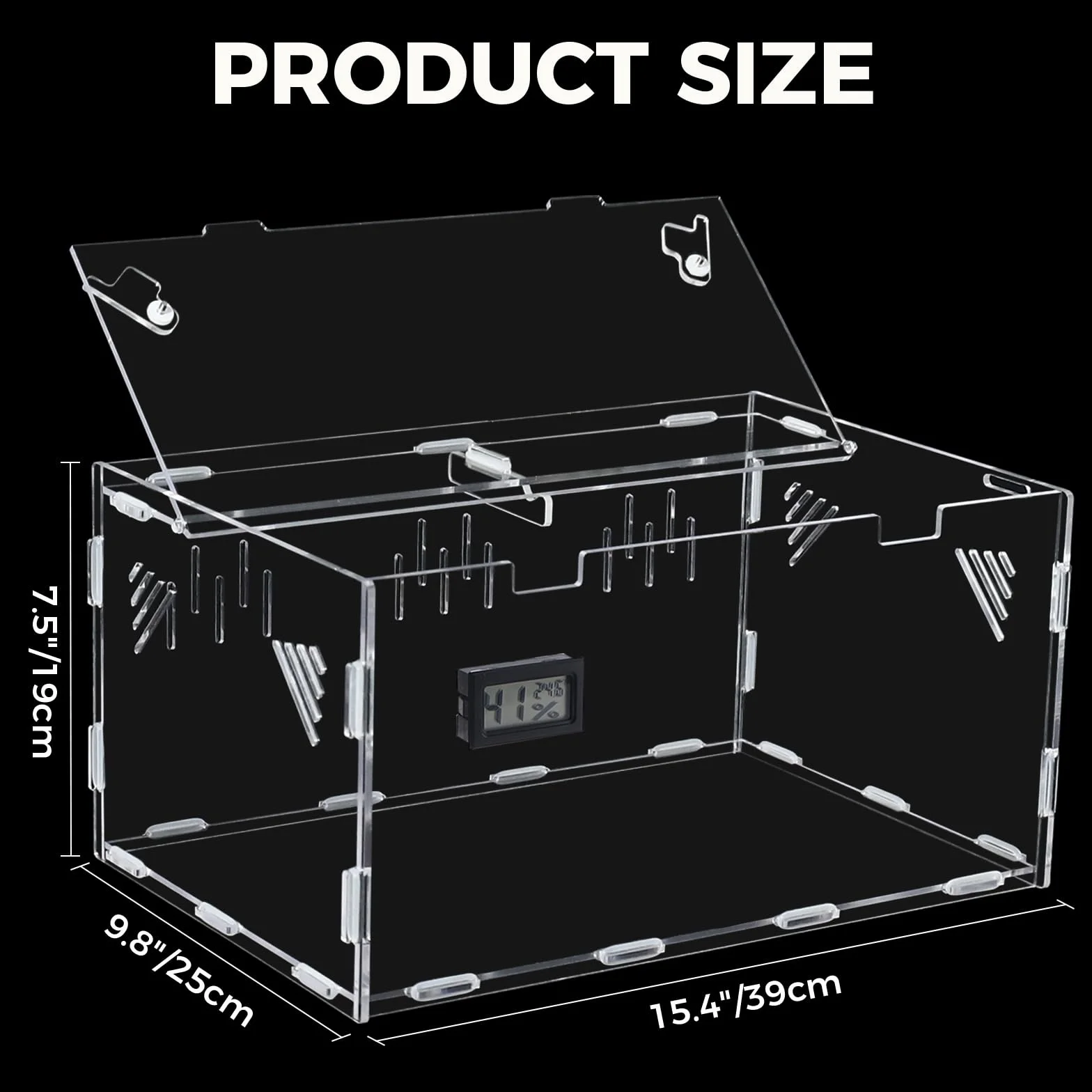 Akrylowe terrarium 39x25x19 cm z higrometrem dla gadów gekon kameleon