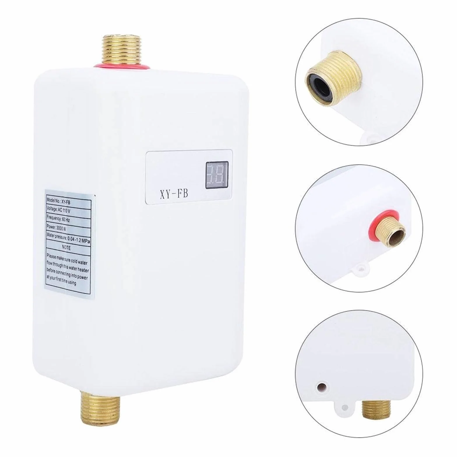3800W Bezzbiornikowy Elektryczny Podgrzewacz Wody Łazienka Kuchnia Natychmiastowy Podgrzewacz Wody Wyświetlacz Temperatury Ogrzewanie Prysznic Uniwersalny Kompaktowy i trwały(Golden)
