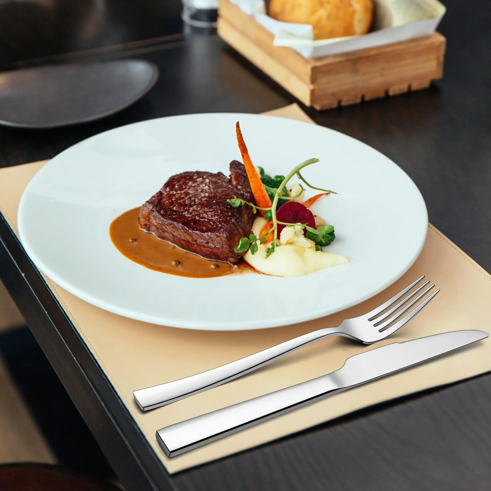 HaWare 6 noży stołowych, ze stali nierdzewnej, nóż śniadaniowy, nóż do masła, 22,8 cm, sztućce, zestaw noży do domu/restauracji/hotelu, polerowany na wysoki połysk i nadaje się do mycia w zmywarce