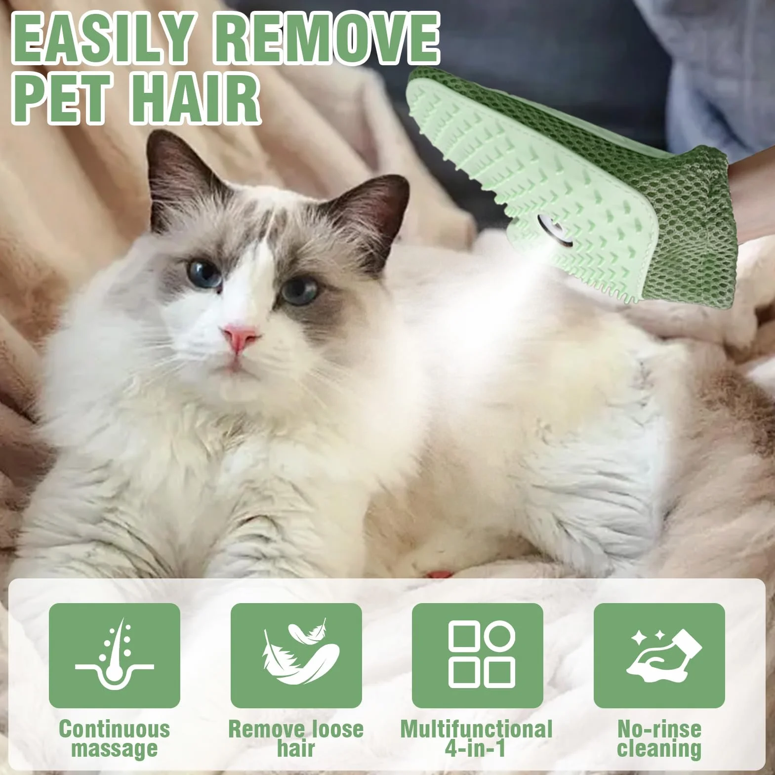 Rękawica do usuwania sierści zwierząt z funkcją sprayu i parą antystatyczna zielona 2 szt.