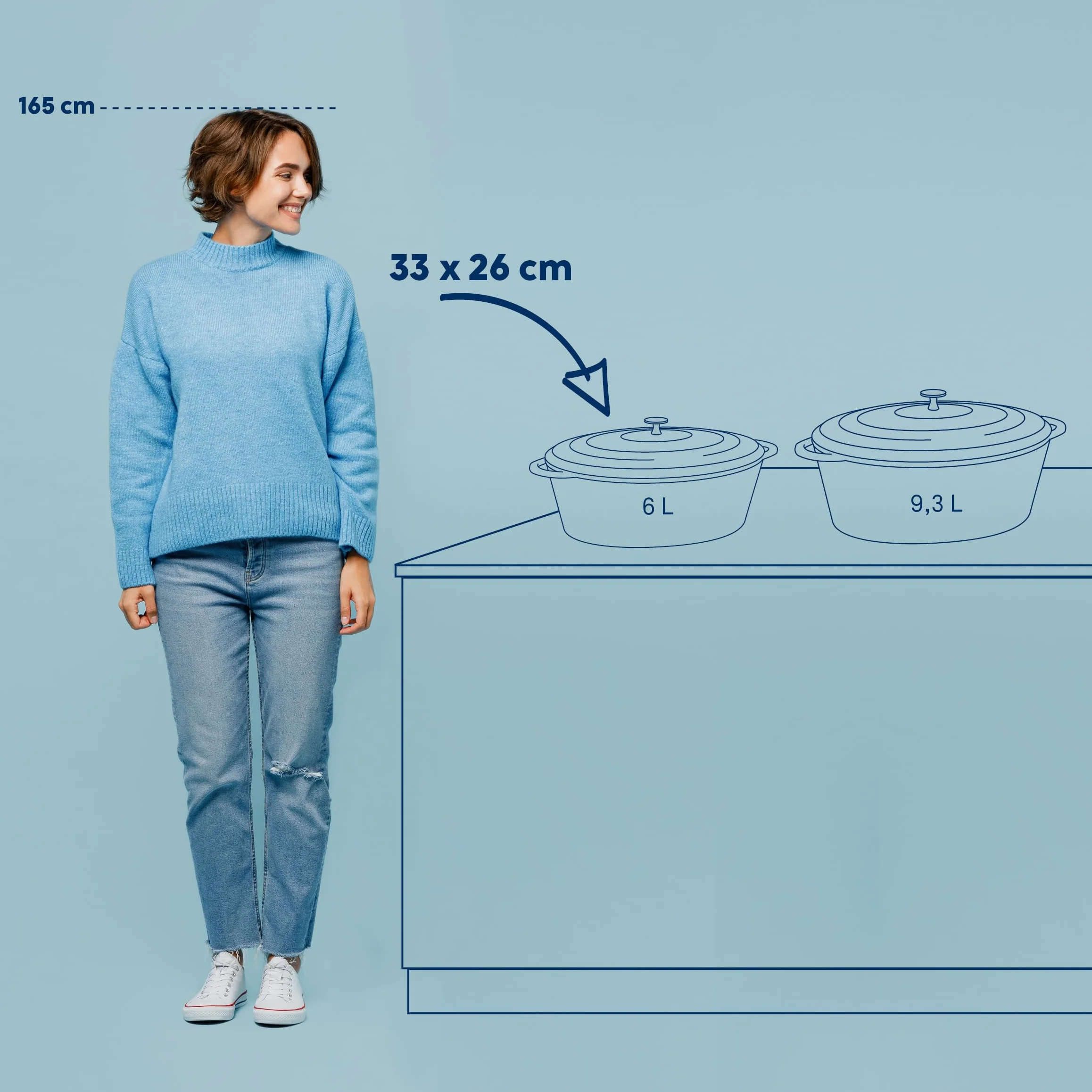 kela Garnek żeliwny owalny 6 litrów, Dutch Oven CALIDO, indukcyjna brytfanna żeliwna z pokrywką, żeliwny garnek do pieczenia chleba, emaliowana, jasnoszara, szara