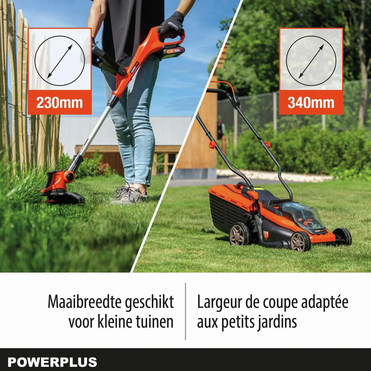 Power plus POWDPG75565 elektryczna kosiarka do trawy i podkaszarka do trawy o średnicy 20 V i 340 mm Ø i 20 V i 240 mm Ø, w zestawie akumulator i ładowarka