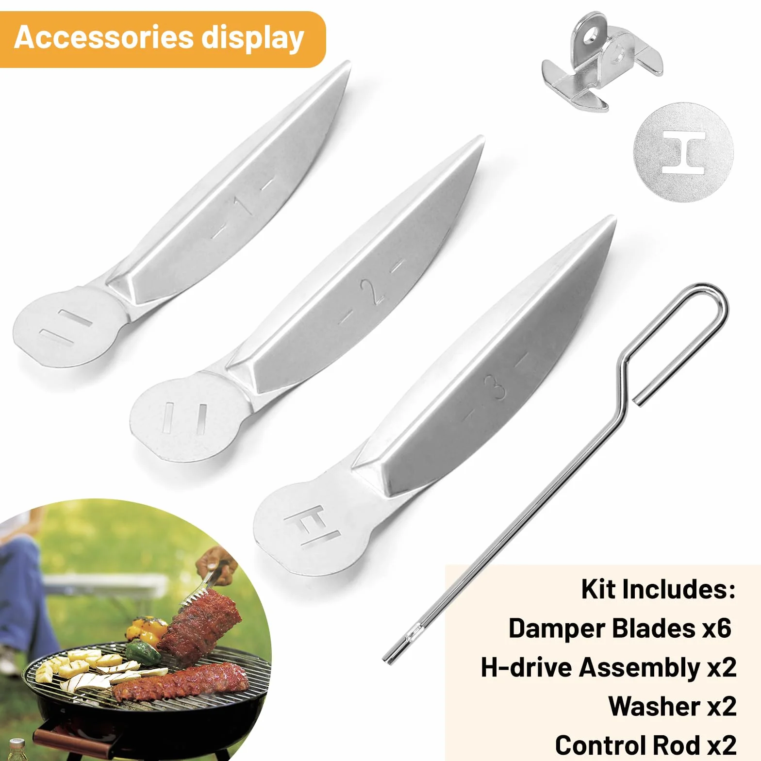 DBREAKS Zestaw 2 zestawów do czyszczenia One-Touch 22-1/2 cala, kompatybilny z akcesoriami do grilla Weber, 7444 Weber Kettle Barbecue Accessories, Weber Barbecue Accessories