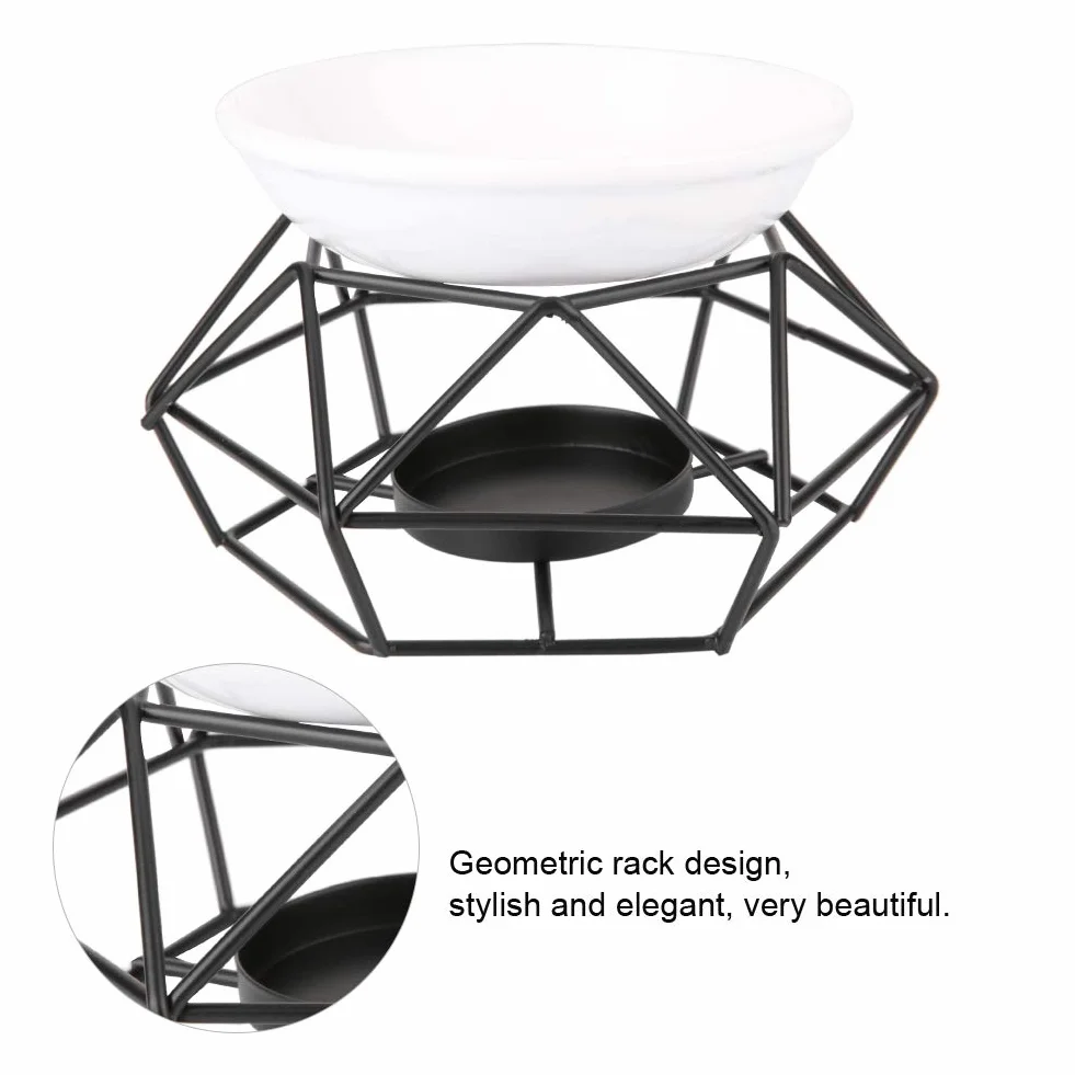 Geometryczny palnik olejkowy z ceramicznym żelazkiem olejkiem eterycznym palnik zapachowy świecznik do palnika olejowego z miską do biura domowego sypialni salonu