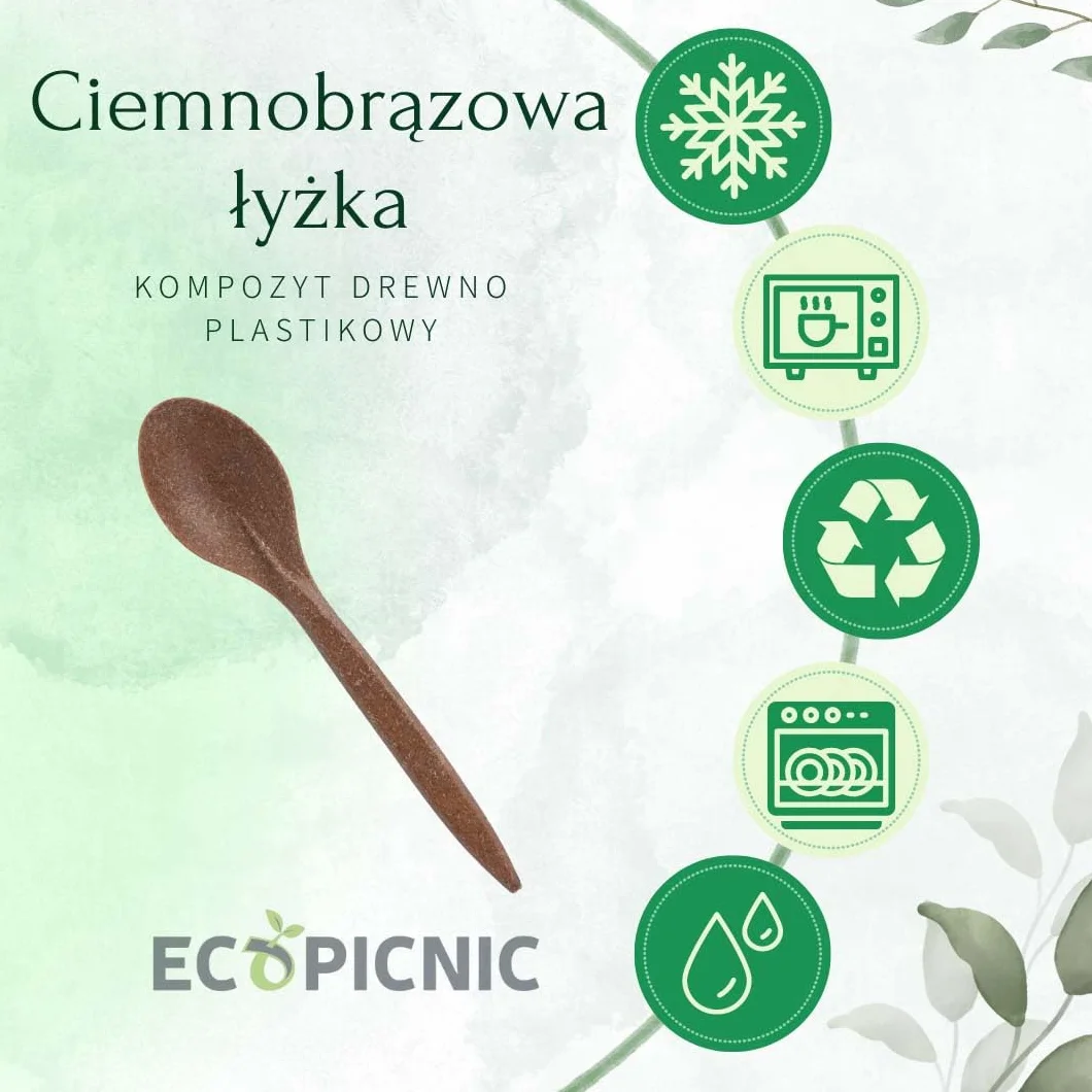 Jednorazowe Łyżki WPC Ciemnobrązowe Ekologiczne Biodegradowalne Drewniane Sztućce Catering Na Wynos 100 sztuk