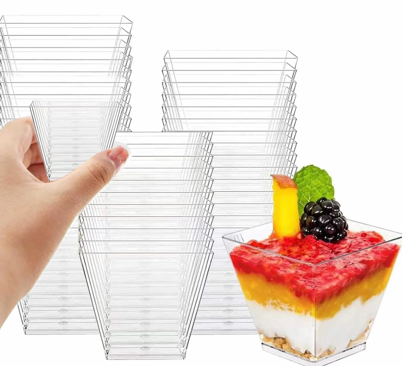 Zestaw 100 kubeczków deserowych, miseczki deserowe o pojemności 60 ml oraz kubeczki deserowe wielokrotnego użytku, odpowiednie do musów (60ML, 100, sztuk)