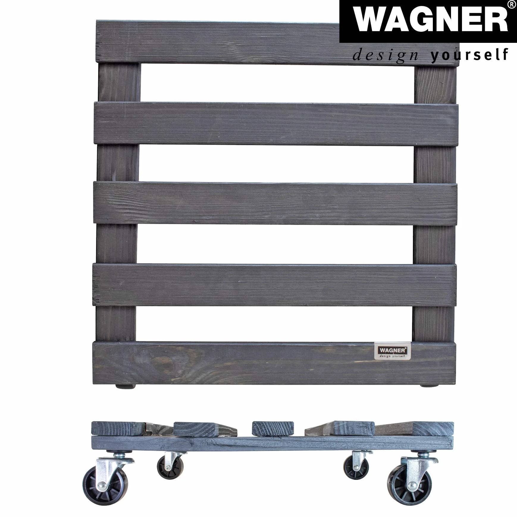 Wagner Wałek do roślin PALETTI 38 x 38 x 9,5 cm, do użytku na zewnątrz i wewnątrz, z litego drewna FSC®, antracytowy, nośność 120 kg, wyprodukowano w UE – 20042201