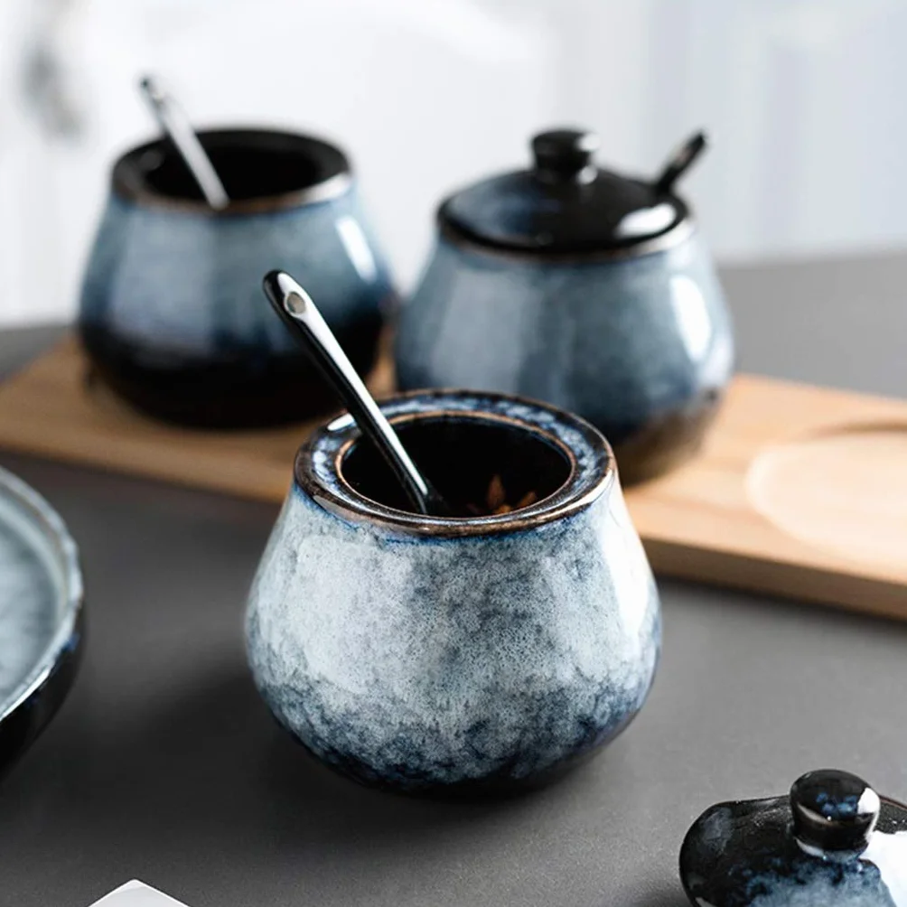 JIY-Spice Garnki ceramiczne przyprawy słoik kuchenny artykuły gospodarstwa domowego shaker przyprawy zestaw przyprawowy butelka kostium trzyczęściowy (rozmiar : F)