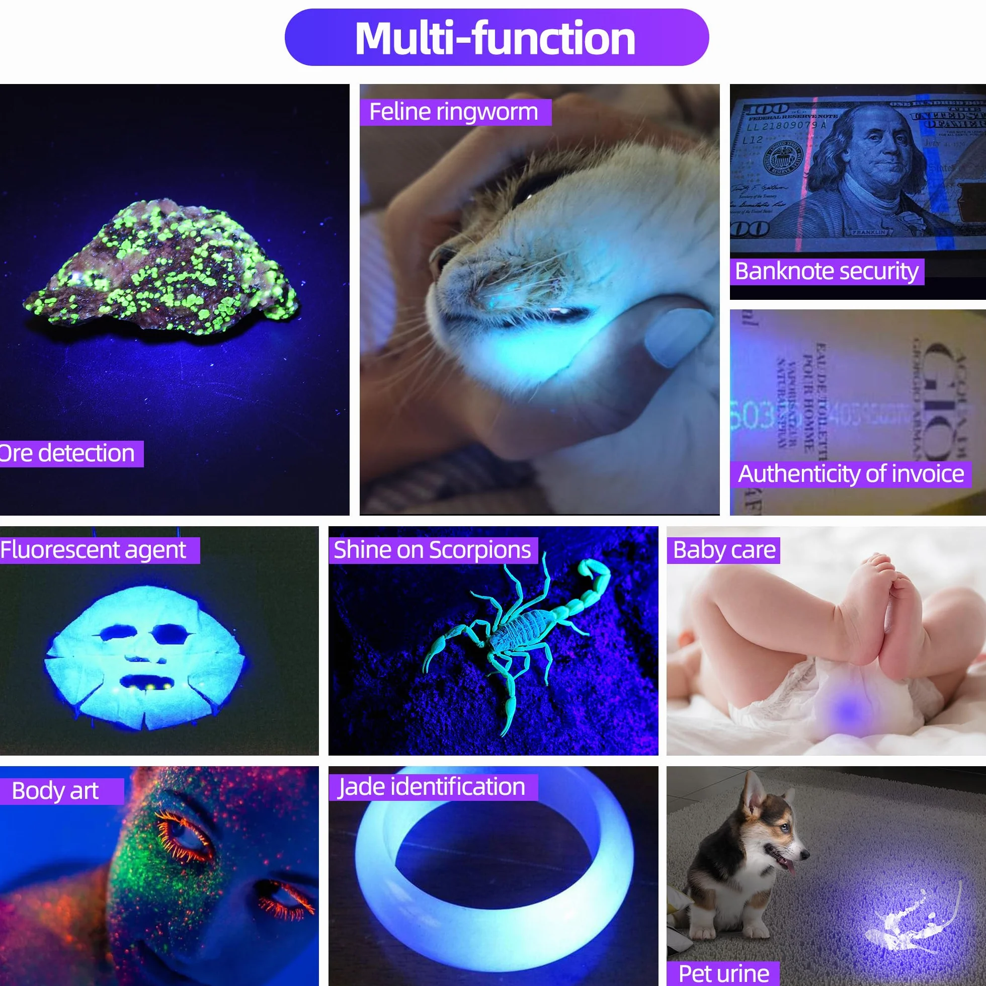 DARKBEAM Latarka UV Filtrowana 365nm Czarne Światło Lampa Wood'a, Ładowana przez USB Czarne Światło, Latarka LED Ultrafioletowa, Potężny Mini Przenośny Detektor do Moczu Zwierząt Domowych, Wykrywania
