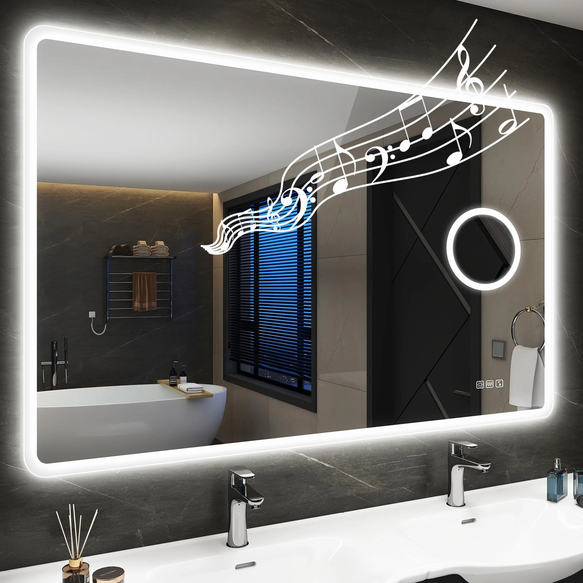 STARLEAD Lustro łazienkowe LED z Bluetooth i lupą 5x, 70 x 100 cm, z oświetleniem, odparowywanie, ściemnianie, 3 temperatury barwowe, funkcja pamięci, IP44, szkło hartowane
