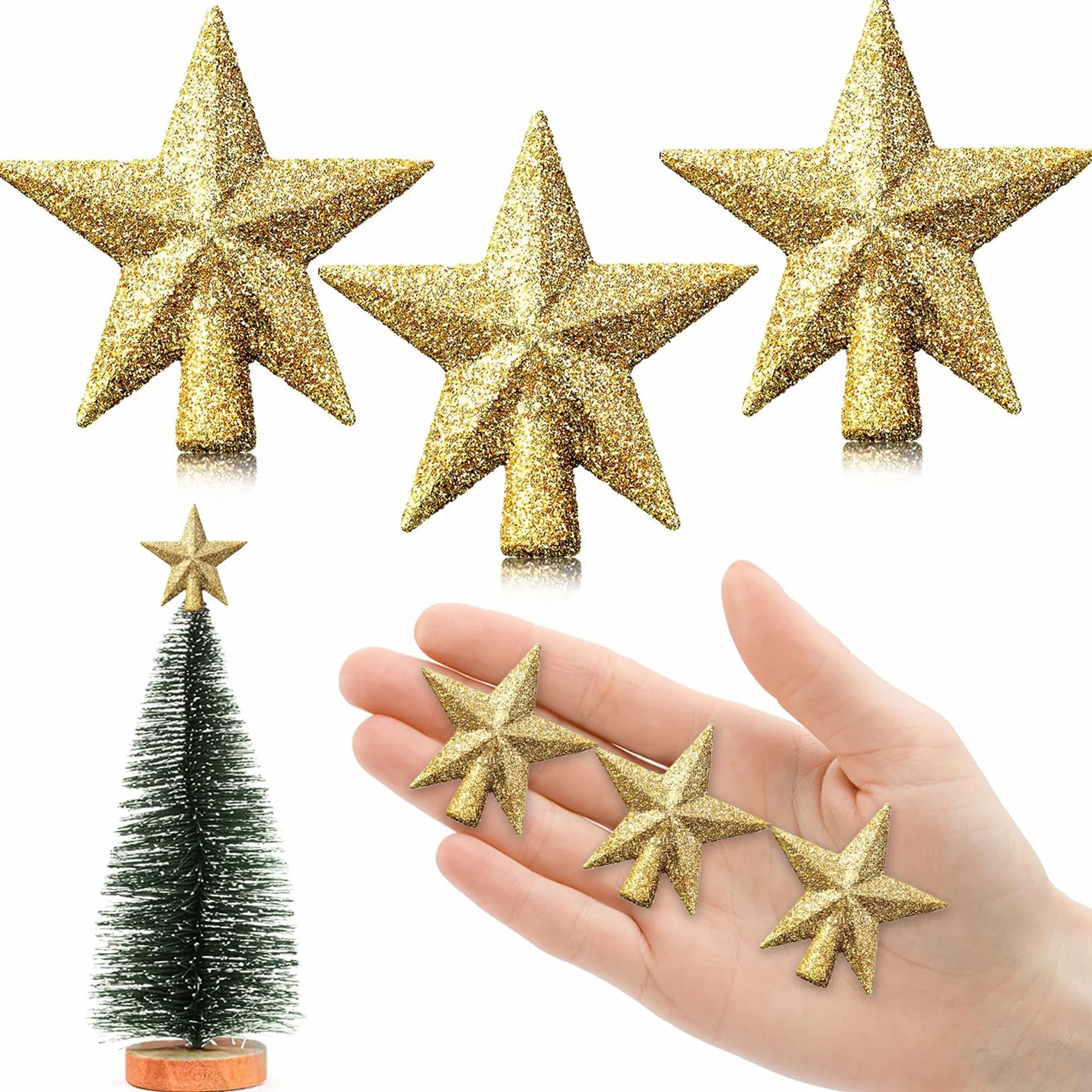 6 cm Gwiazda choinkowa, mini choinka bożonarodzeniowa, mała choinka, mini gwiazdki do dekoracji małej choinki (6 cm -Glitter: złoty)