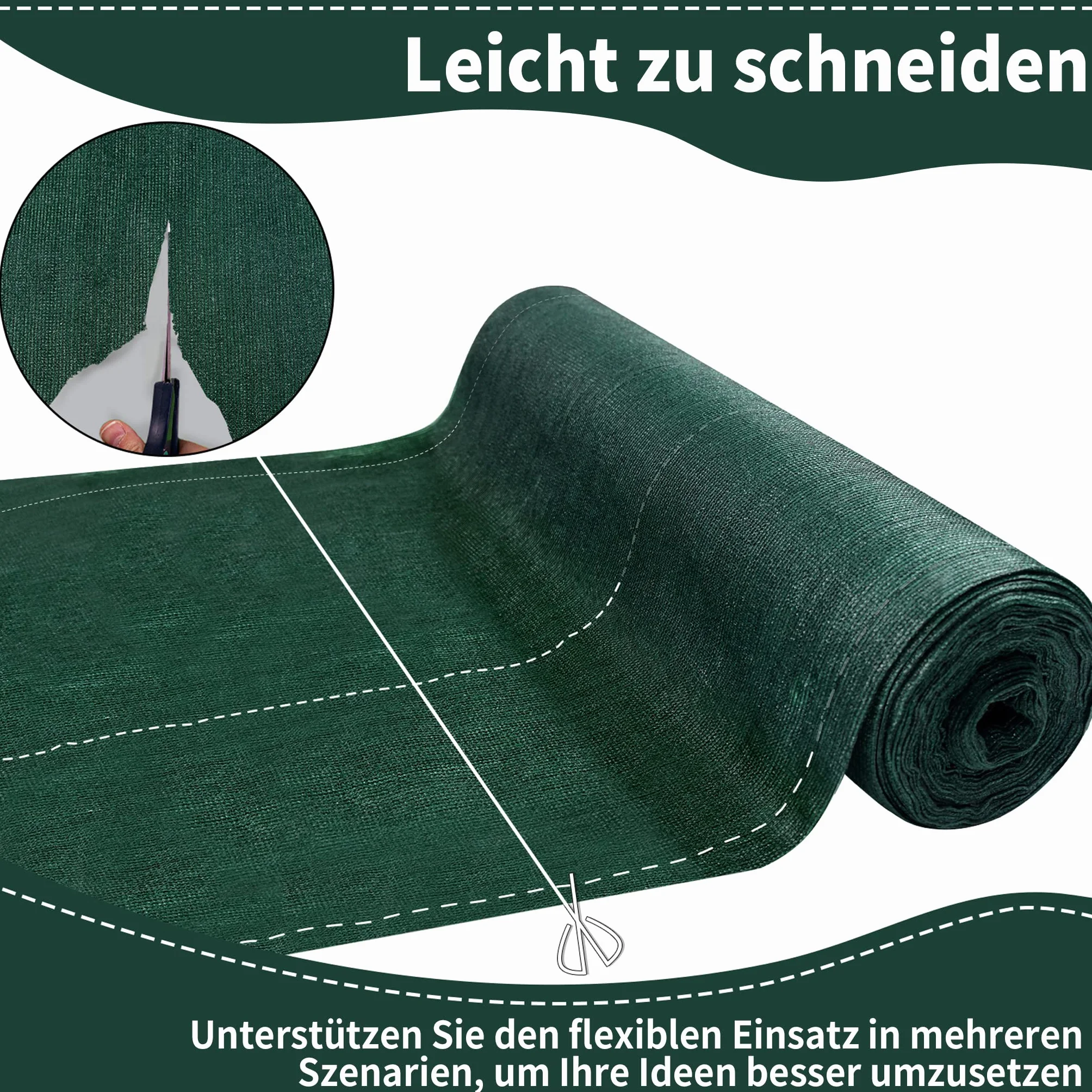 Aufun 1,5 x 10 m, ochrona przed wiatrem, osłona ogrodzenia, ochrona przed słońcem, siatka zacieniająca, osłona tenisowa z HDPE 150 g/m², tkanina zacieniająca do ogrodu, na balkon, ciemnozielona