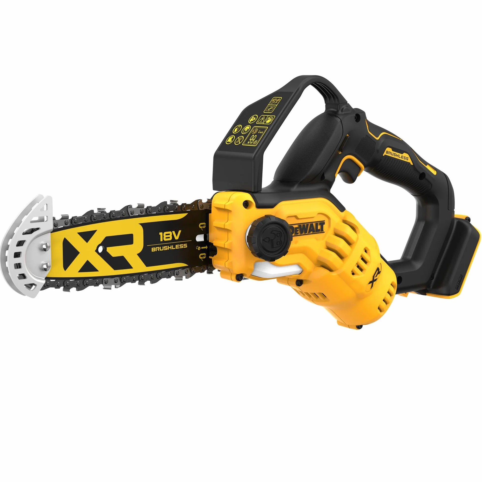 DEWALT DCMPS520N-XJ akumulatorowa piła do gałęzi 18 V (miecz 20 cm, silnik bezszczotkowy, automatyczne smarowanie łańcucha, metalowa ochrona na czubku miecza, boczne napięcie łańcucha, dostawa bez