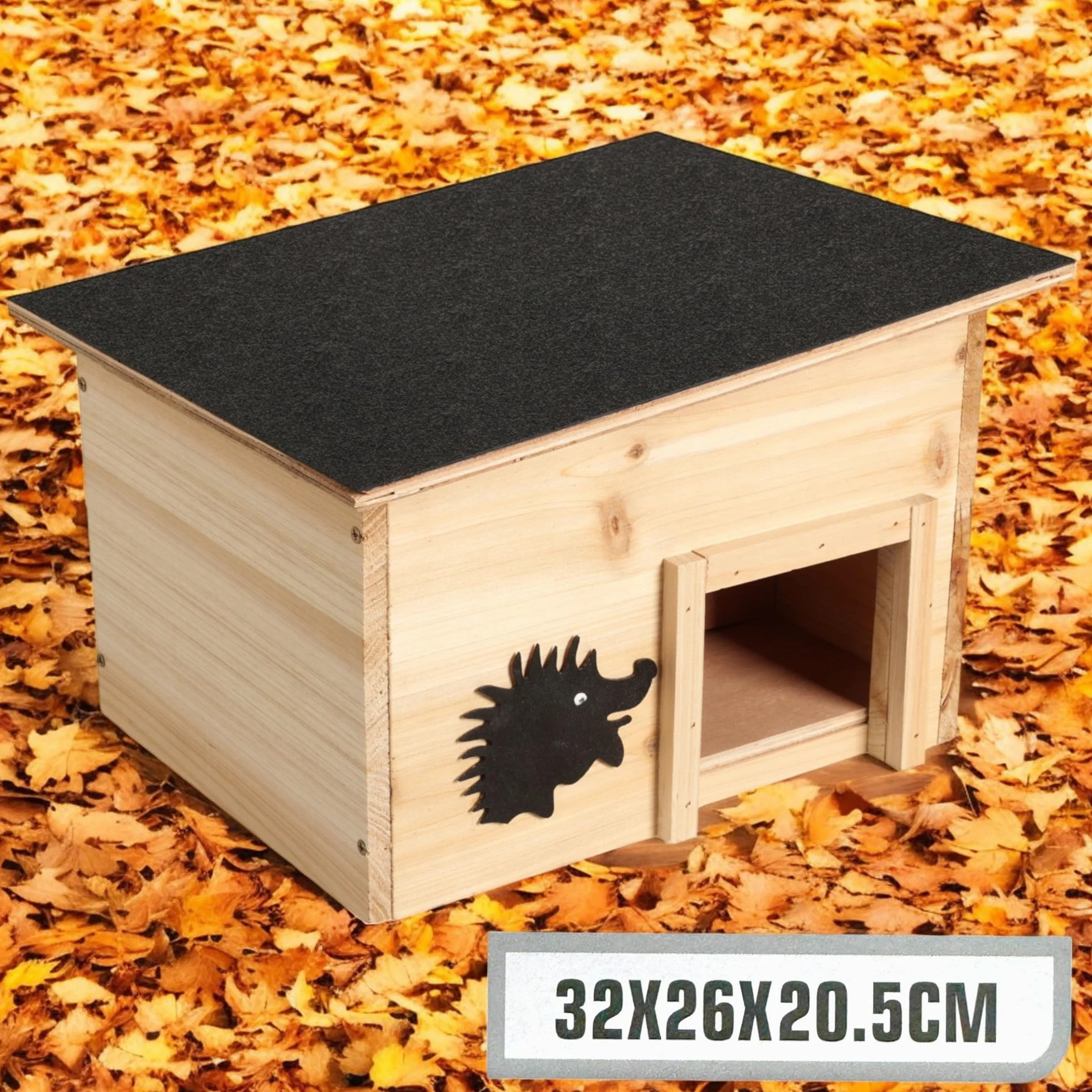 MIJOMA Domek dla jeży z drewna z certyfikatem FSC – odporny na warunki atmosferyczne schronisko z wejściem do labiryntu i dnem – 32 x 26 x 20,5 cm – idealne schronienie dla jeży