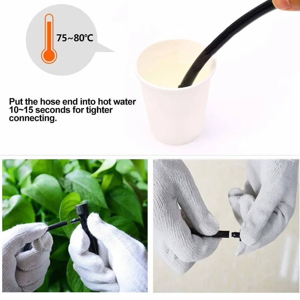 100 szt. system nawadniania Drippers with Connector Fit 1/4 (4 – 7 mm) Tube Water Flow Irrigation System nawadniania Black