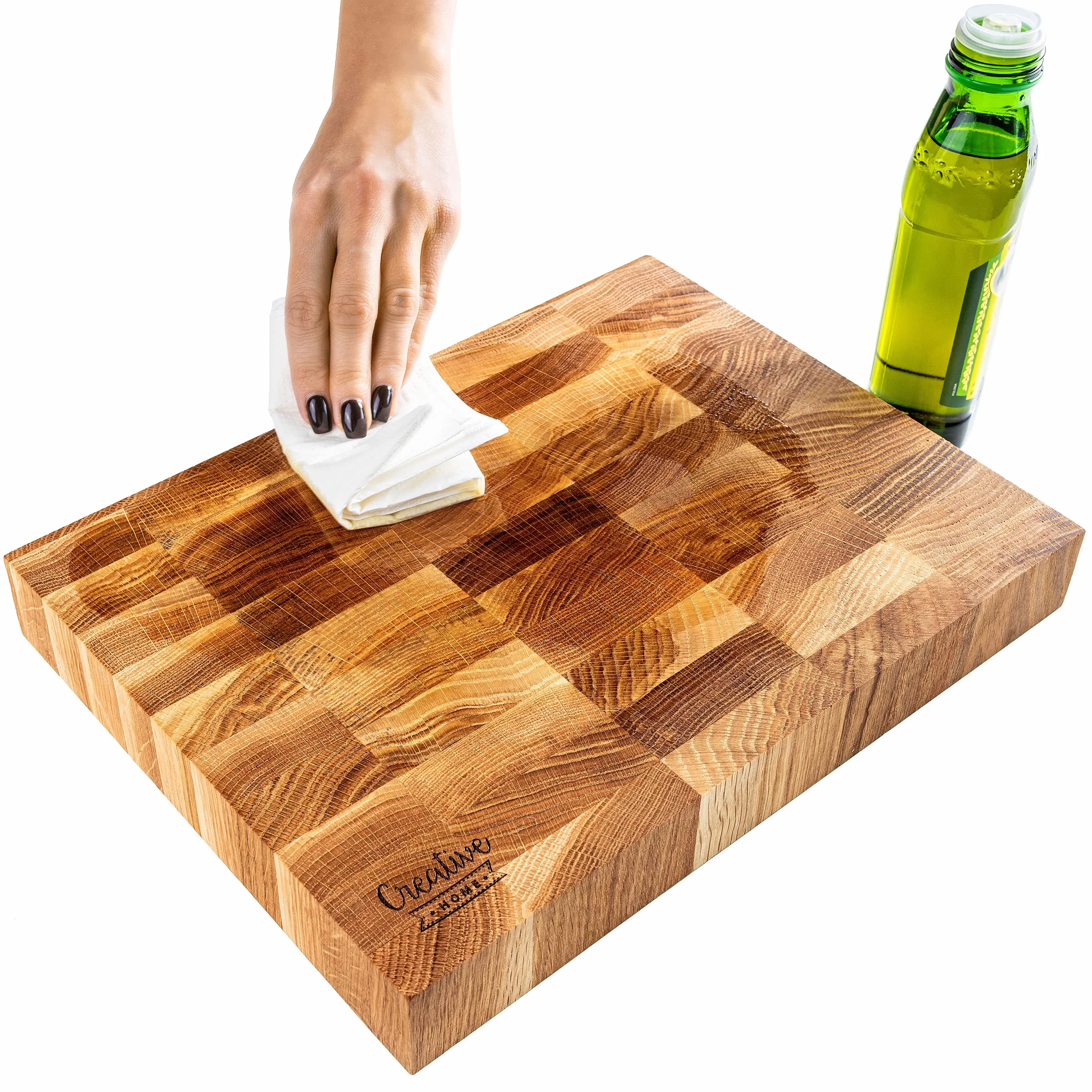 Creative Home Dębowa Deska do Krojenia | 32 x 24 x 4 cm | Naturalne Drewno Dębowe | Prostokątna Duża Profesjonalna Deska Rzeźnicza | Odwracalna | Idealna do Kuchni, Restauracji
