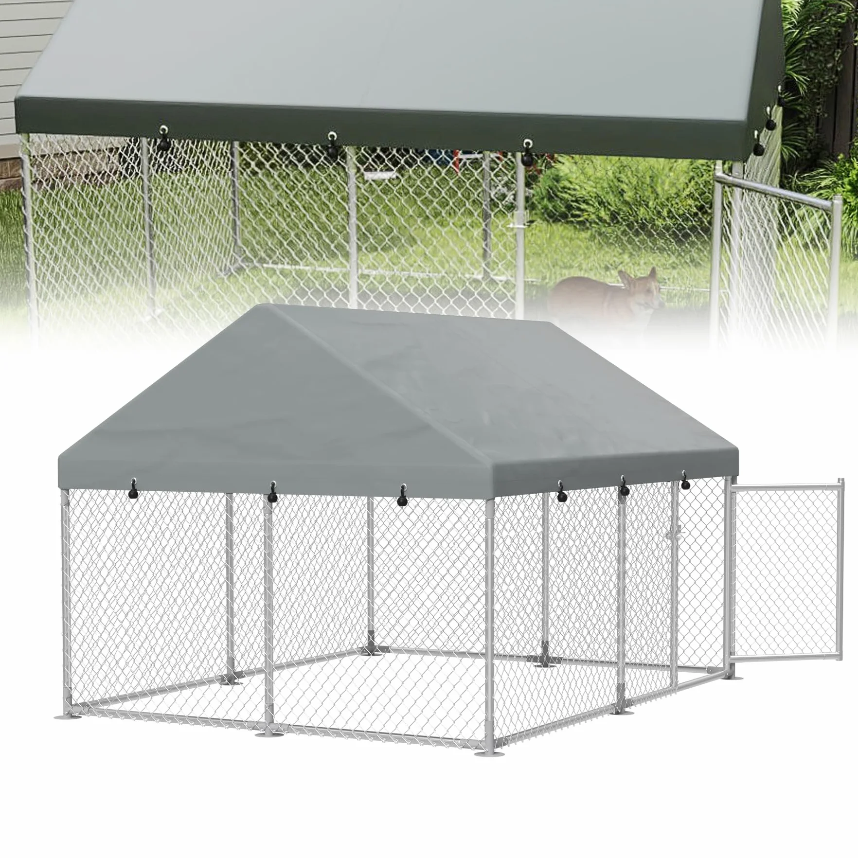 UISEBRT Buda dla psów na zewnątrz, 250 x 200 x 165 cm, odporna na promieniowanie UV i wodoszczelna, klatka dla psów z dachem z tkaniny Oxford 420D, kojec dla szczeniaków, zamykany system ryglowania i