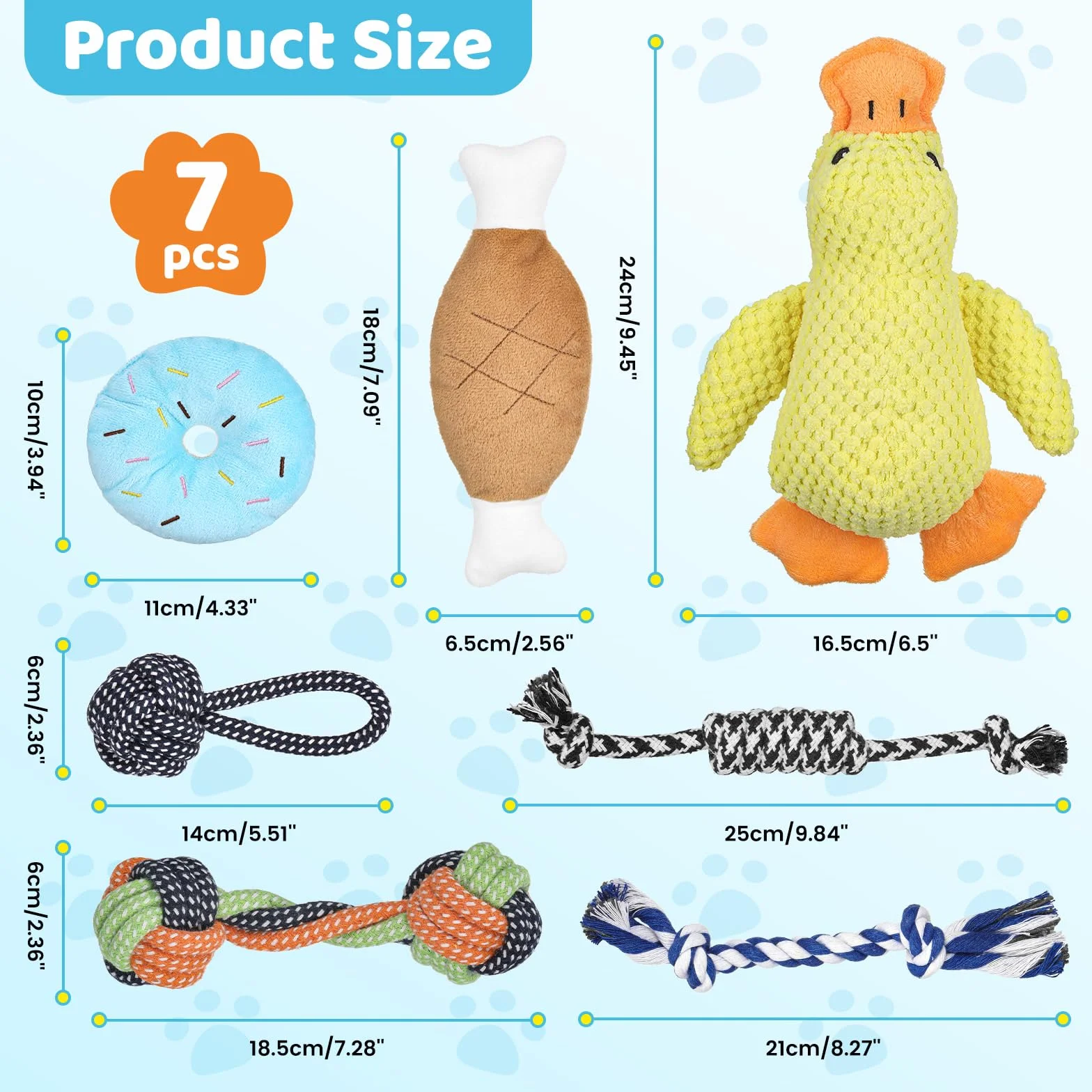 Zabawki dla psów dla małych psów, 7-pack, zestaw zabawek do żucia dla szczeniąt od 8 tygodnia z pluszową kaczką, liną i piszczącą zabawką, interaktywna zabawka dla szczeniaka i psa na ulgę