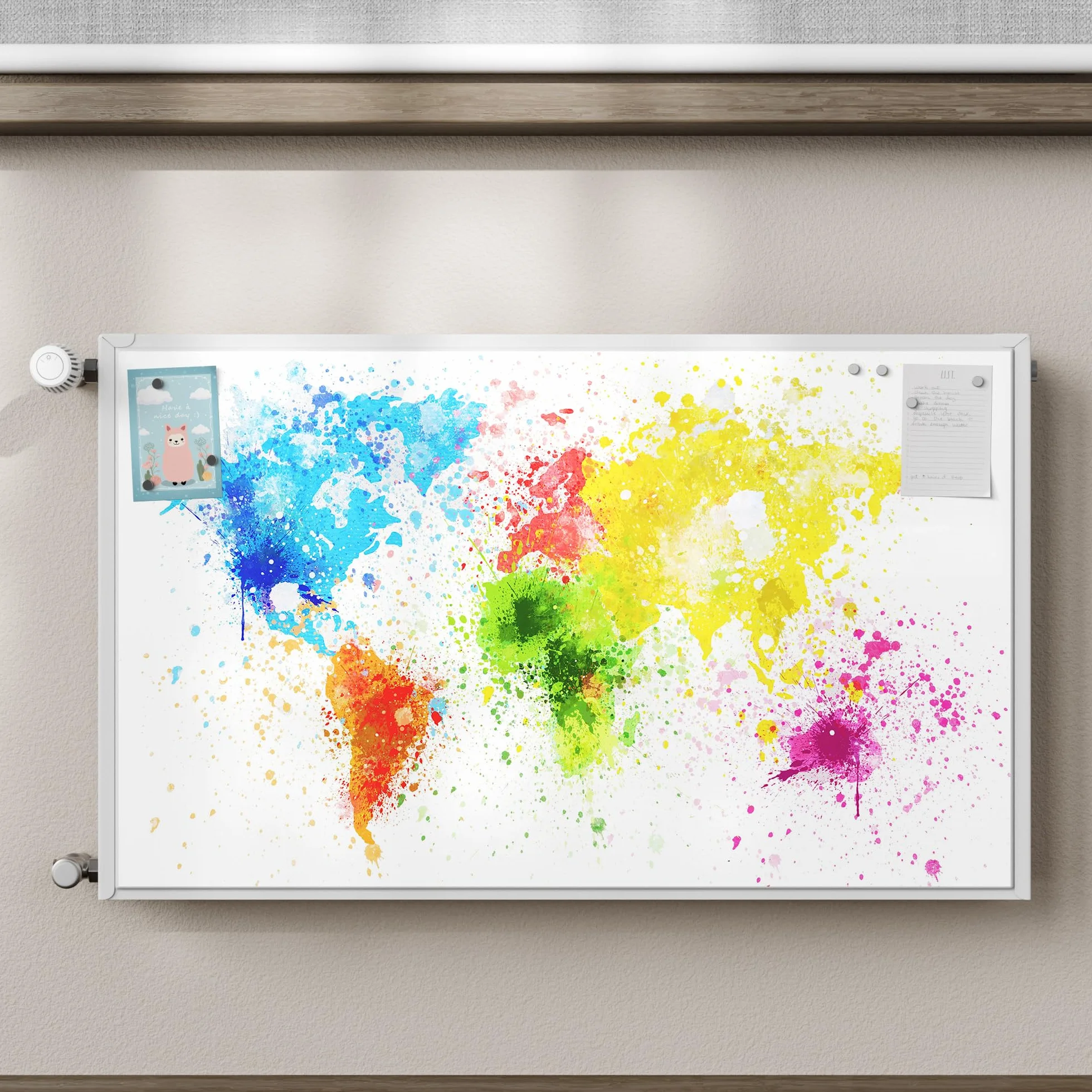 DEQORI Folia magnetyczna do ogrzewania 100 x 60 cm | motyw kolory świata | dekoracyjna mata magnetyczna, ochrona grzejników | magnetyczna folia dekoracyjna samoprzylepna, magnetyczna i odporna na
