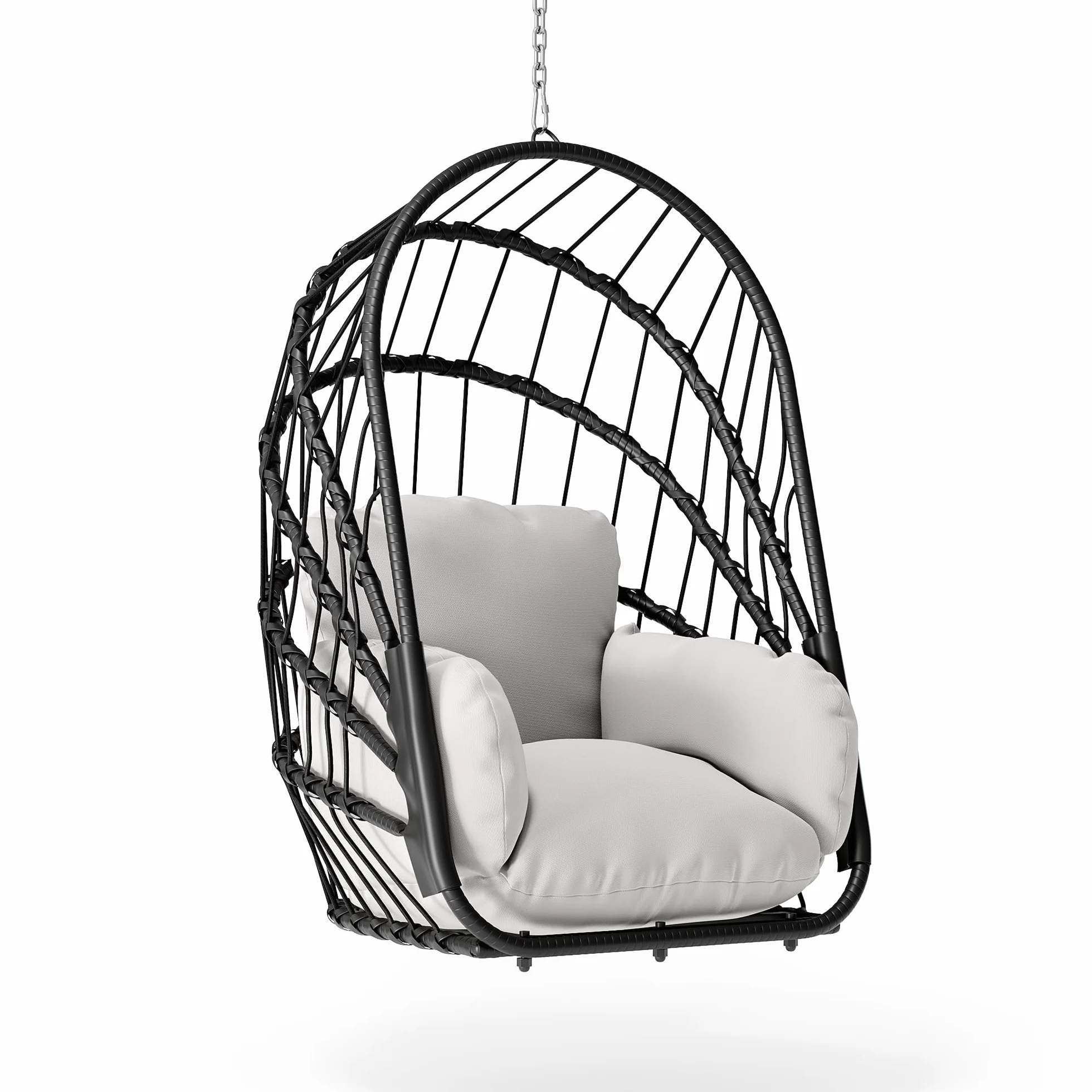 YITAHOME Fotel wiszący bez stelaża, rattanowe krzesło bujane z poduszką nadającą się do prania, nośność 160 kg, składany fotel wiszący na taras, do ogrodu, sypialni i balkonu, szary