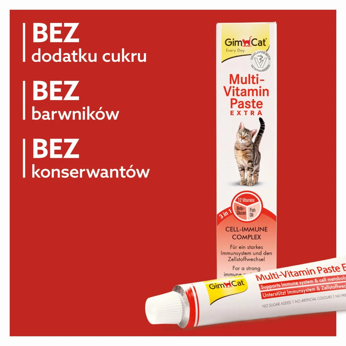 GimCat Multi-Vitamin Extra Pasta multiwitaminowa dla kotów z beta-glukanem i kwasami omega-3 i omega-6 100 g