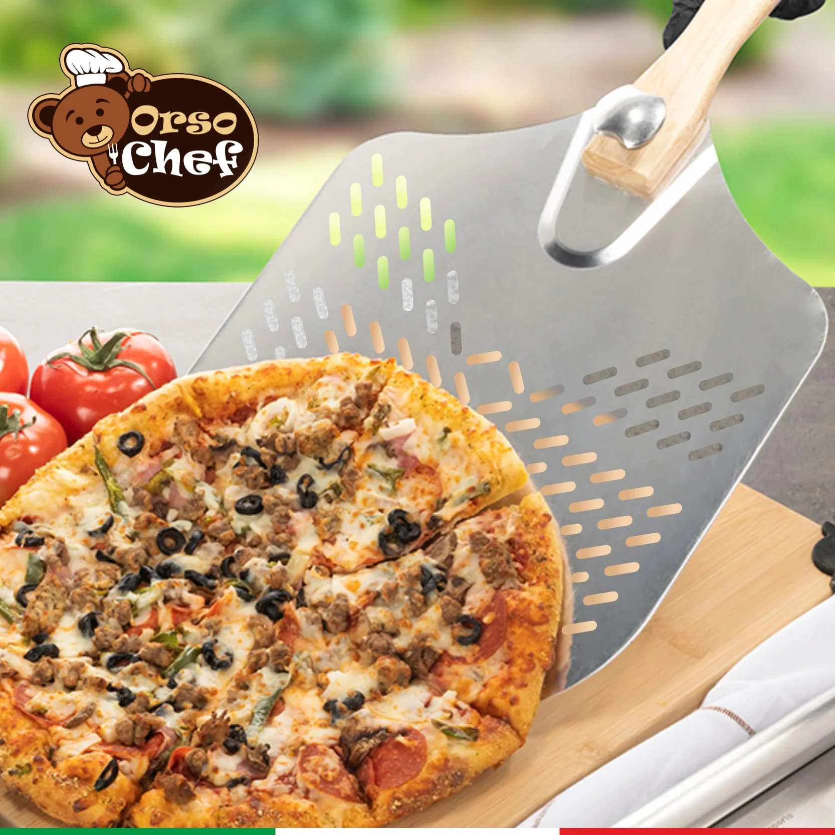 Antech łopatka do pizzy z otworem, krótka łopatka do pizzy z aluminium ze zdejmowanym uchwytem, profesjonalnie zaprojektowana z myślą o optymalnym wykorzystaniu w kuchni, pizzy, chlebie i focaccia