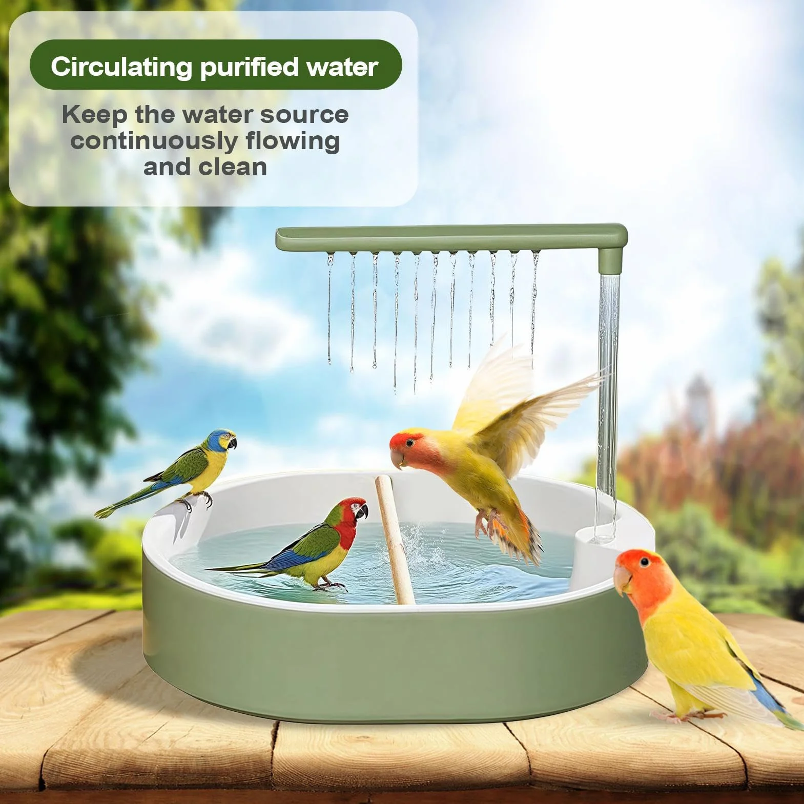 Parrot Bath Parakeet, fontanna dla ptaków, funkcja wody dla małych ptaków, kryty kockatiel zięby stacja do kąpieli z łatwym czyszczeniem i ochroną przed rozpryskami, basen dla zabawy