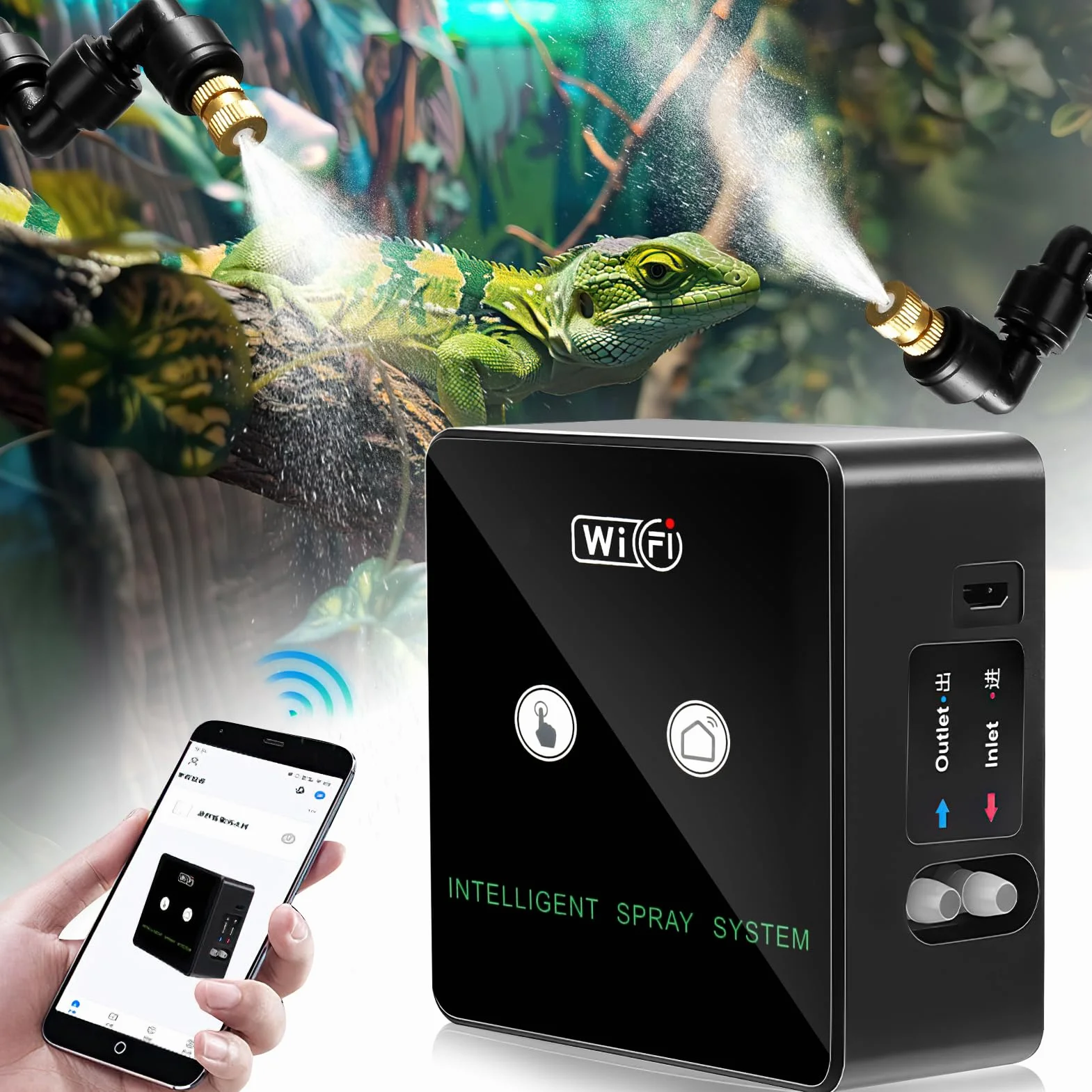 Nawilżacz powietrza terrarium inteligentny system mgiełki gadów 360° timer pilot zdalnego sterowania automatyczny przezroczysty