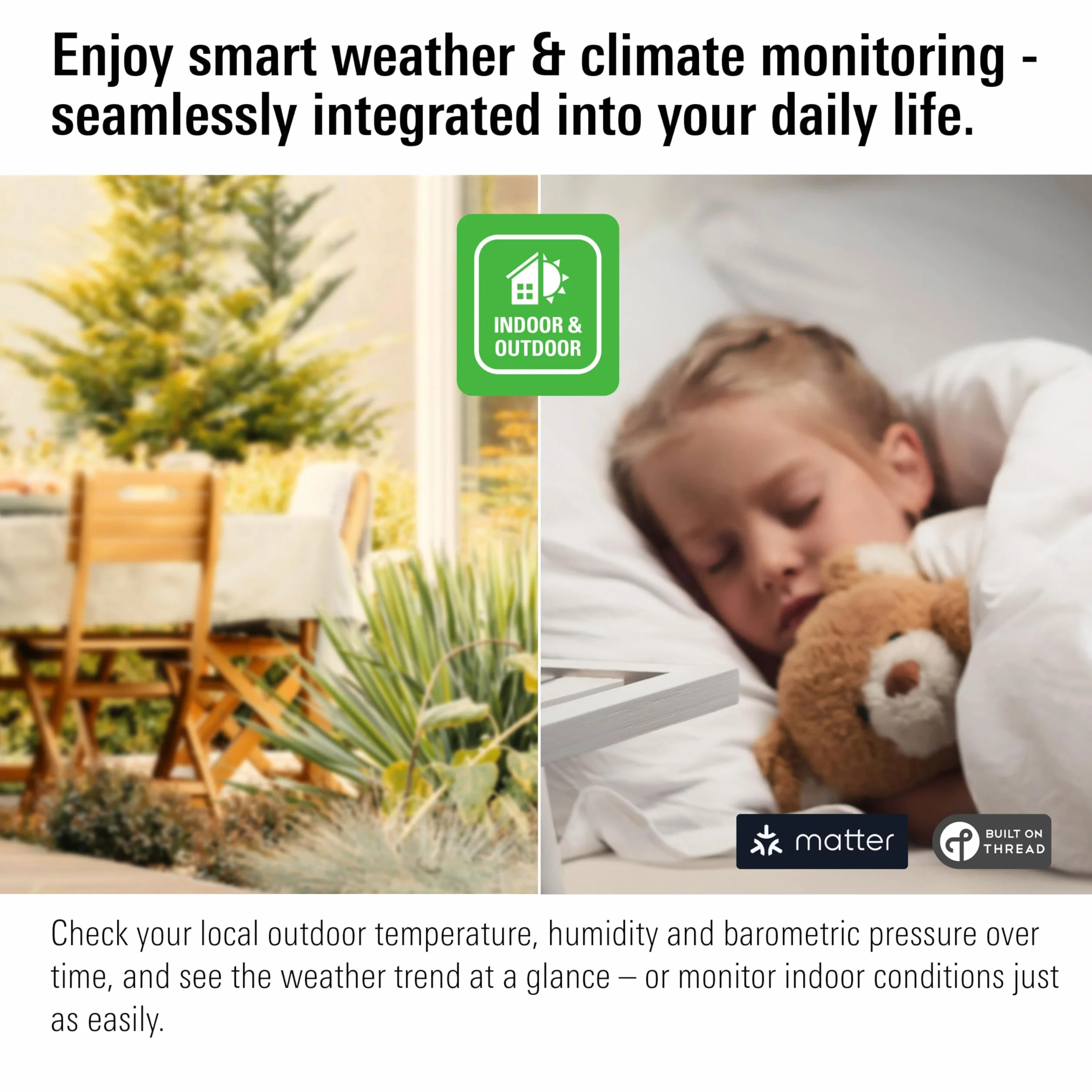 Eve Weather (Matter) Inteligentna stacja pogodowa, temperatura, wilgotność, trend pogodowy, wodoodporność IPX4, bezprzewodowa, dostęp głosowy Google/Alexa/Siri, router z gwintem, czarny
