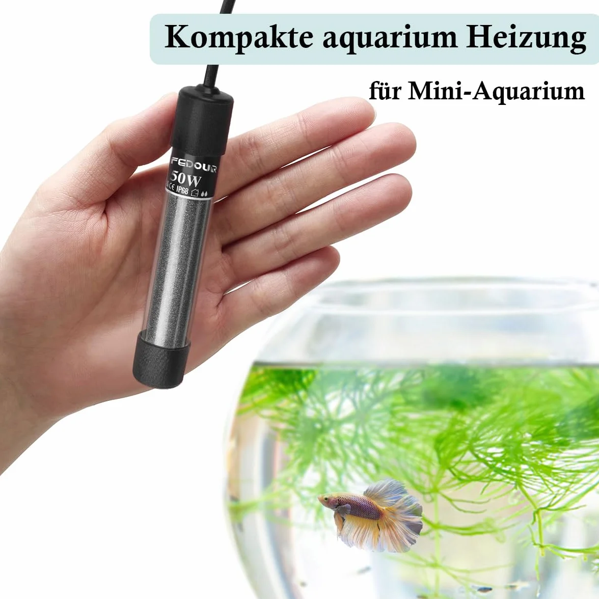 FEDOUR Mini grzałka do akwarium 50 W cyfrowy grzejnik 15-50 l kontroler temperatury