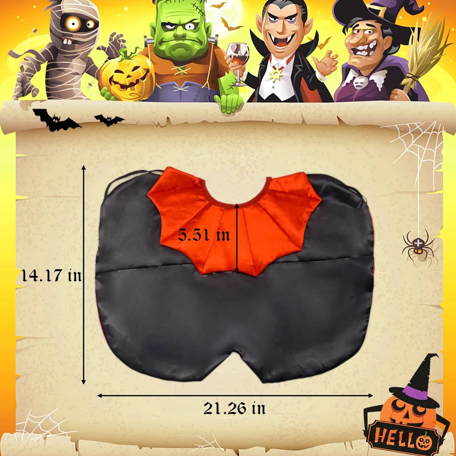 Kostium kota na Halloween, peleryna dla zwierząt z kapeluszem