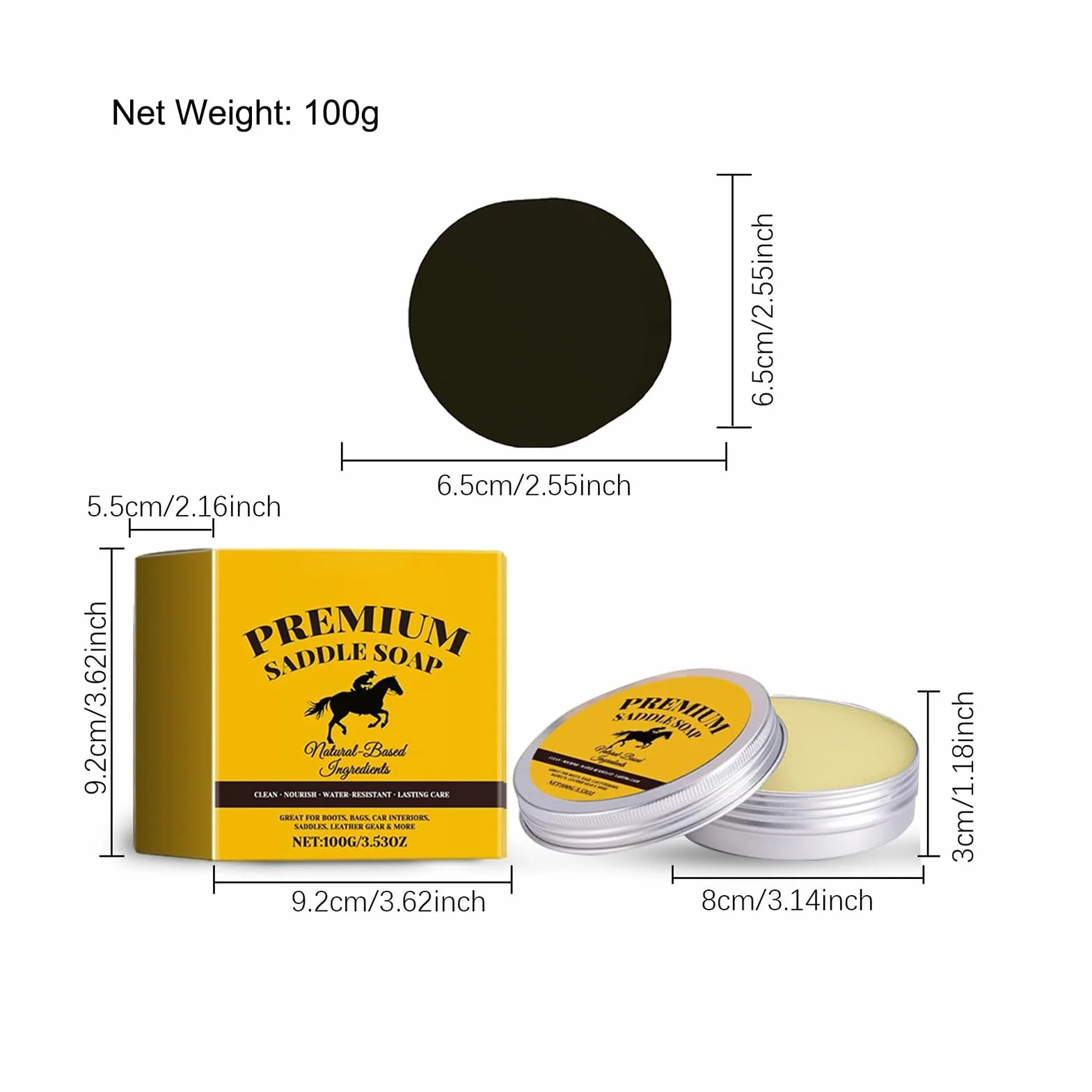 Saddle Soap Leather Conditioner 100g Boot Cleaner ABS Case With Sponge
