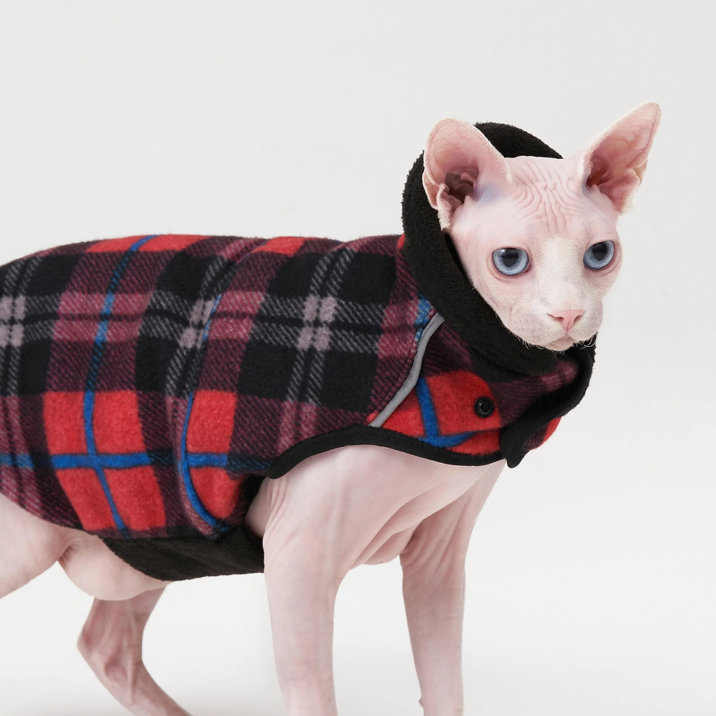 Sphynx Wiatroszczelna kurtka z golfem dla kota polarowa bluza z kapturem regulowany sweter (L)
