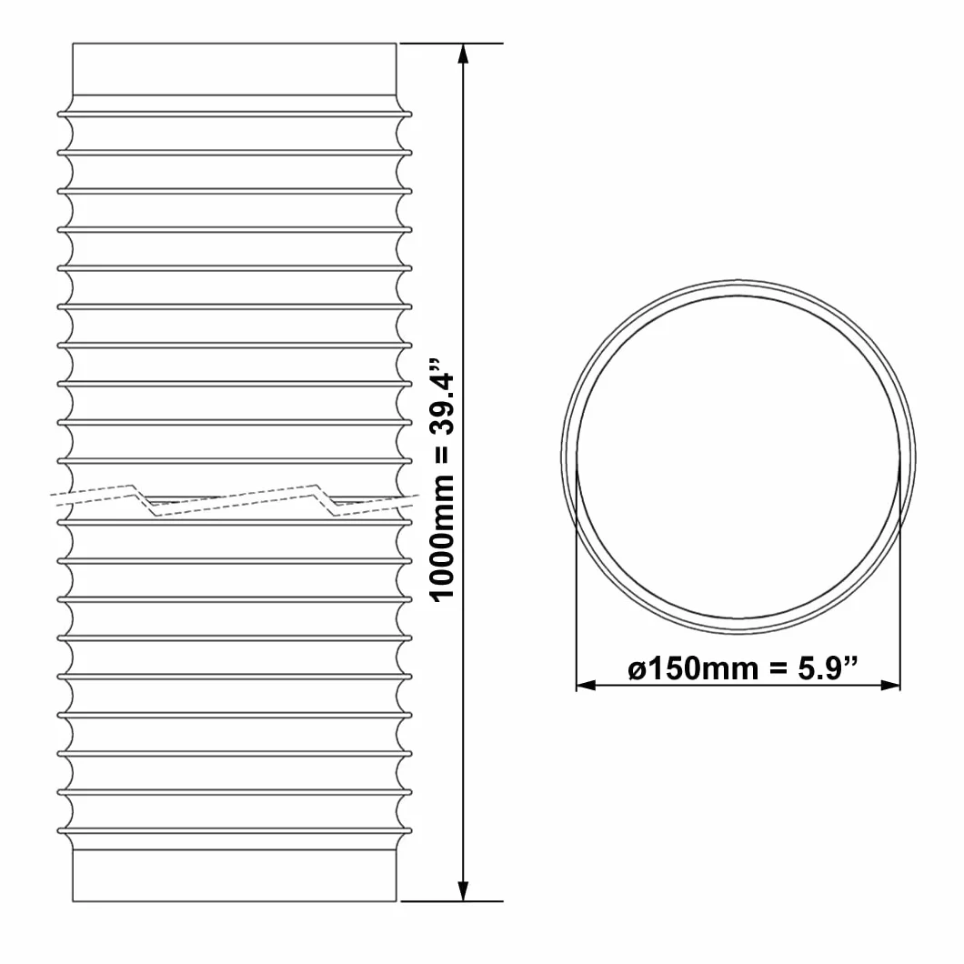 Ø 150 mm – 1 m wąż powietrza wylotowego PCW – wąż – wyciąg – powietrze wylotowe do klimatyzatorów, suszarek bębnowych, okapu kuchennego, akcesoria do suszarki