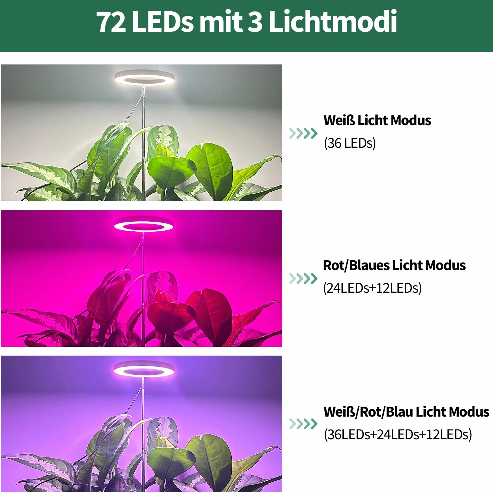 Qoolife lampa roślinna led full spectrum dla roślin domowych, 147 CM regulowana wysokość światła roślinnego z 72 diodami LED, 3 ściemniane poziomy jasności, timer 3/9/12 godzin dla roślin domowych