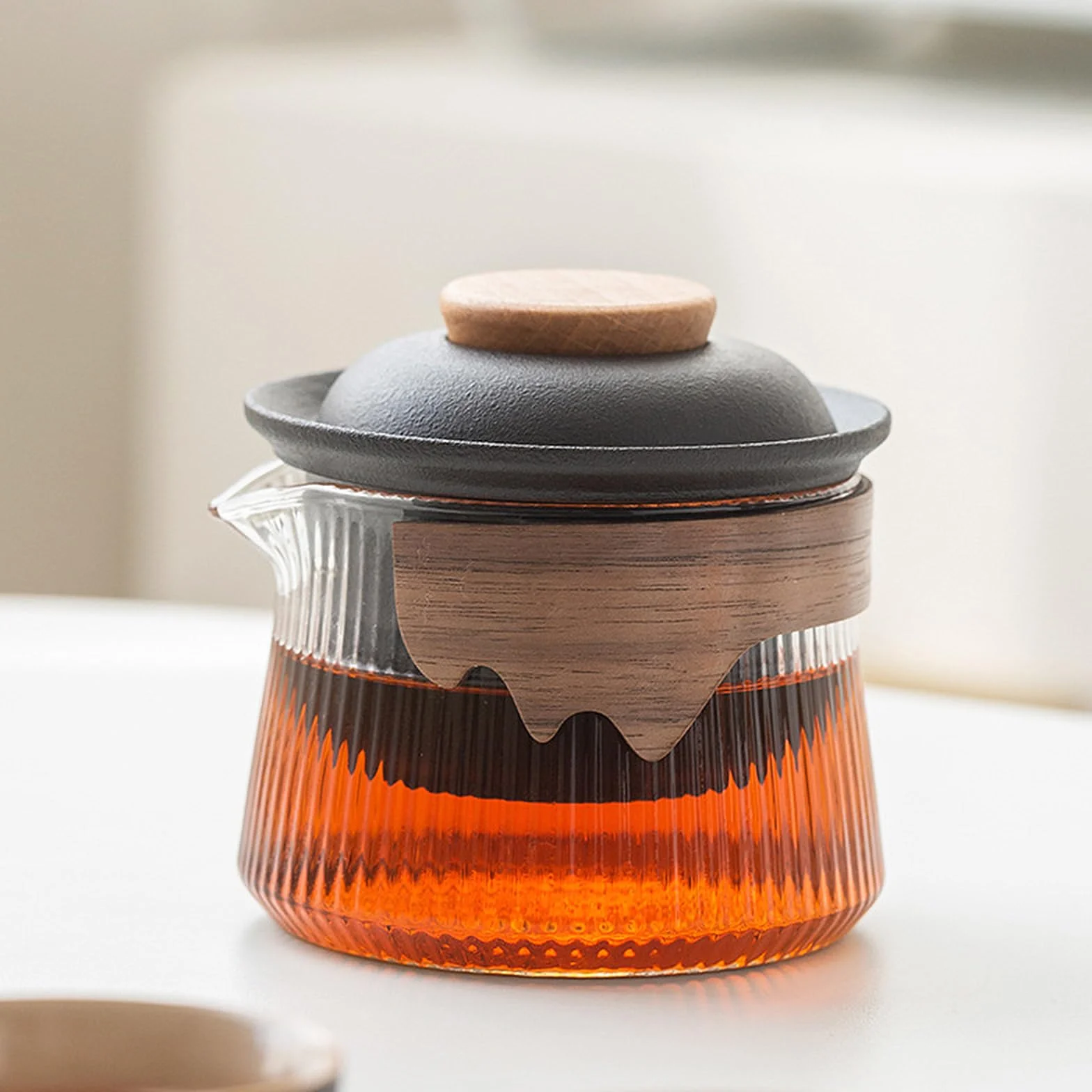 fanquare Przenośny podróżny zestaw do herbaty z porcelanowym, chińskim, czarnym dzbankiem do herbaty Kung Fu ze wkładem do parzenia, mini, 1 dzbanek, 2 filiżanki dla dorosłych