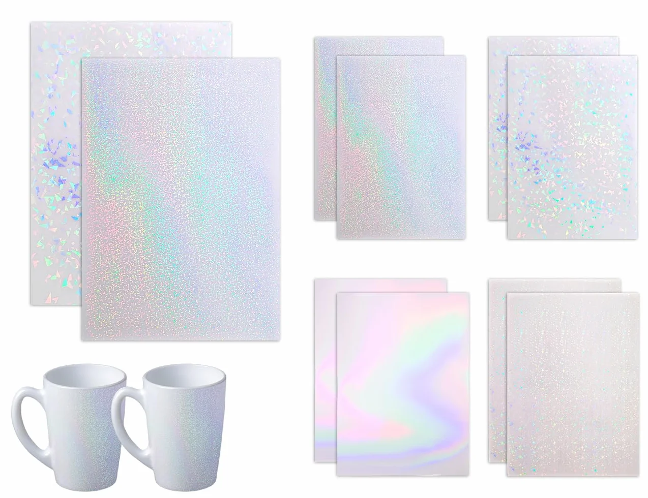 8 arkuszy folii holograficznej, samoprzylepne, wodoodporne, brokatowe naklejki, naklejki winylowe holograficzne, służące do rękodzieła DIY, dekoracja szyb (4 style)